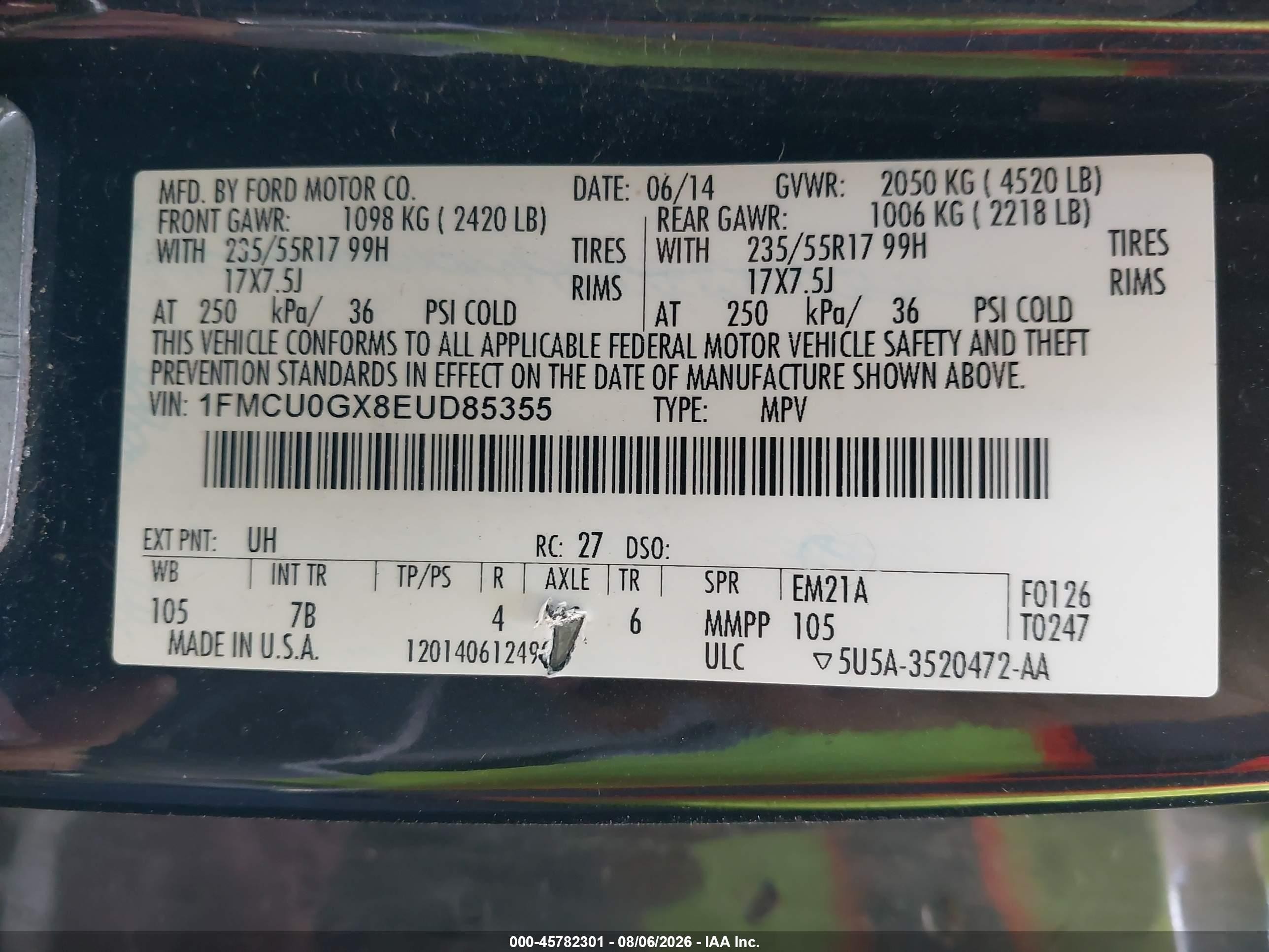 2014 Ford Escape Se Black vin: 1FMCU0GX8EUD85355