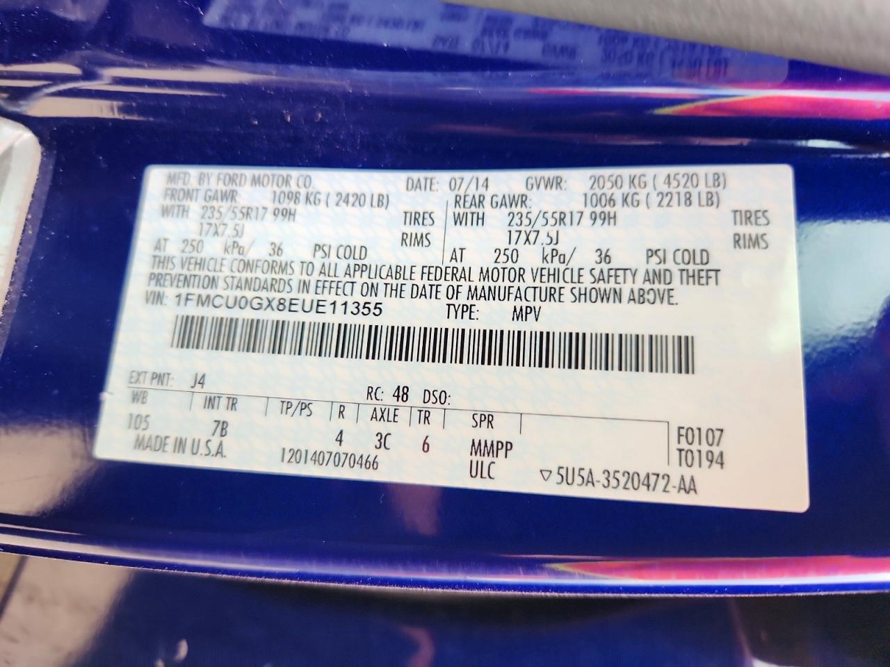 2014 Ford Escape Se Blue vin: 1FMCU0GX8EUE11355