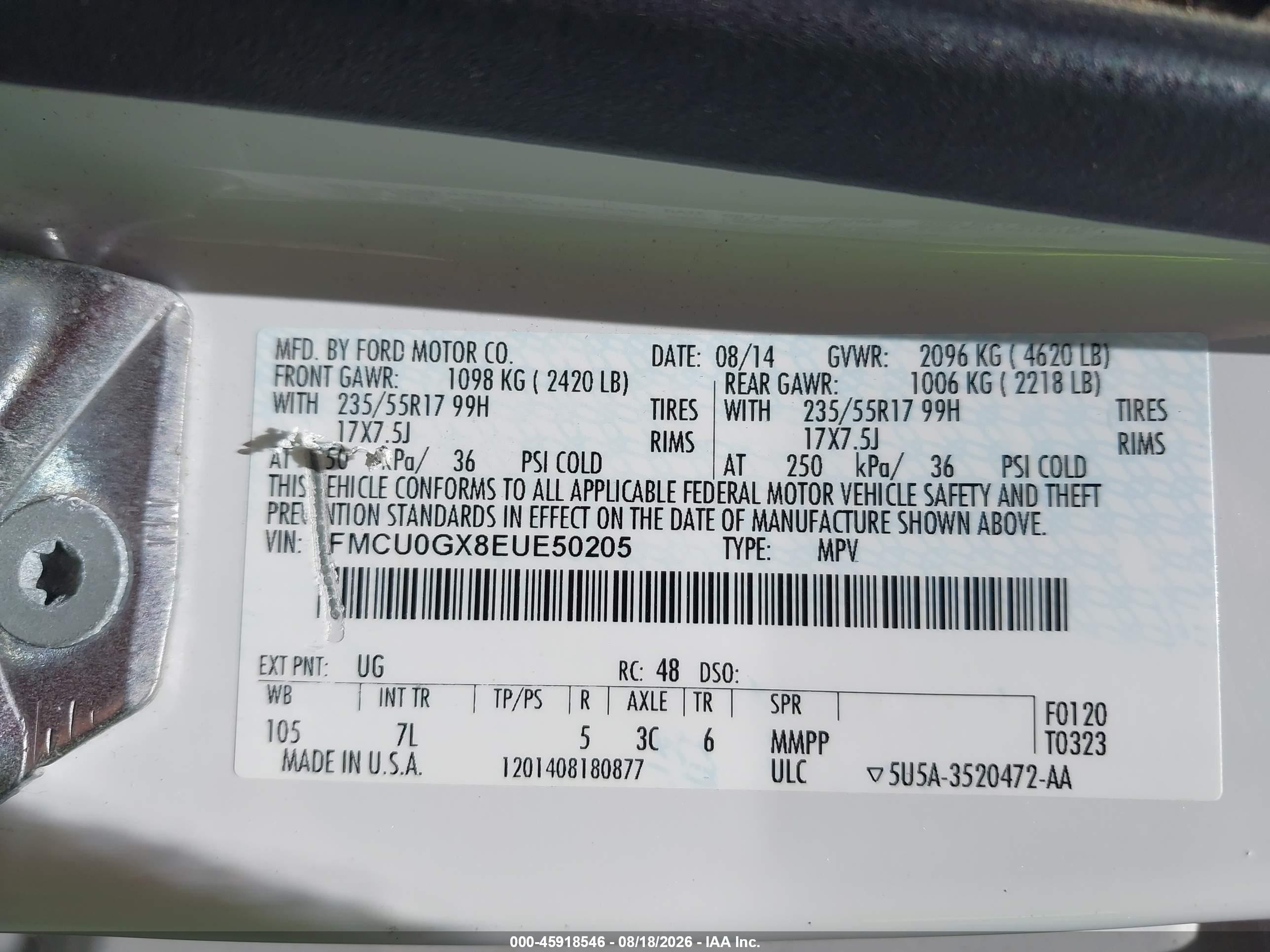 2014 Ford Escape Se Белый vin: 1FMCU0GX8EUE50205