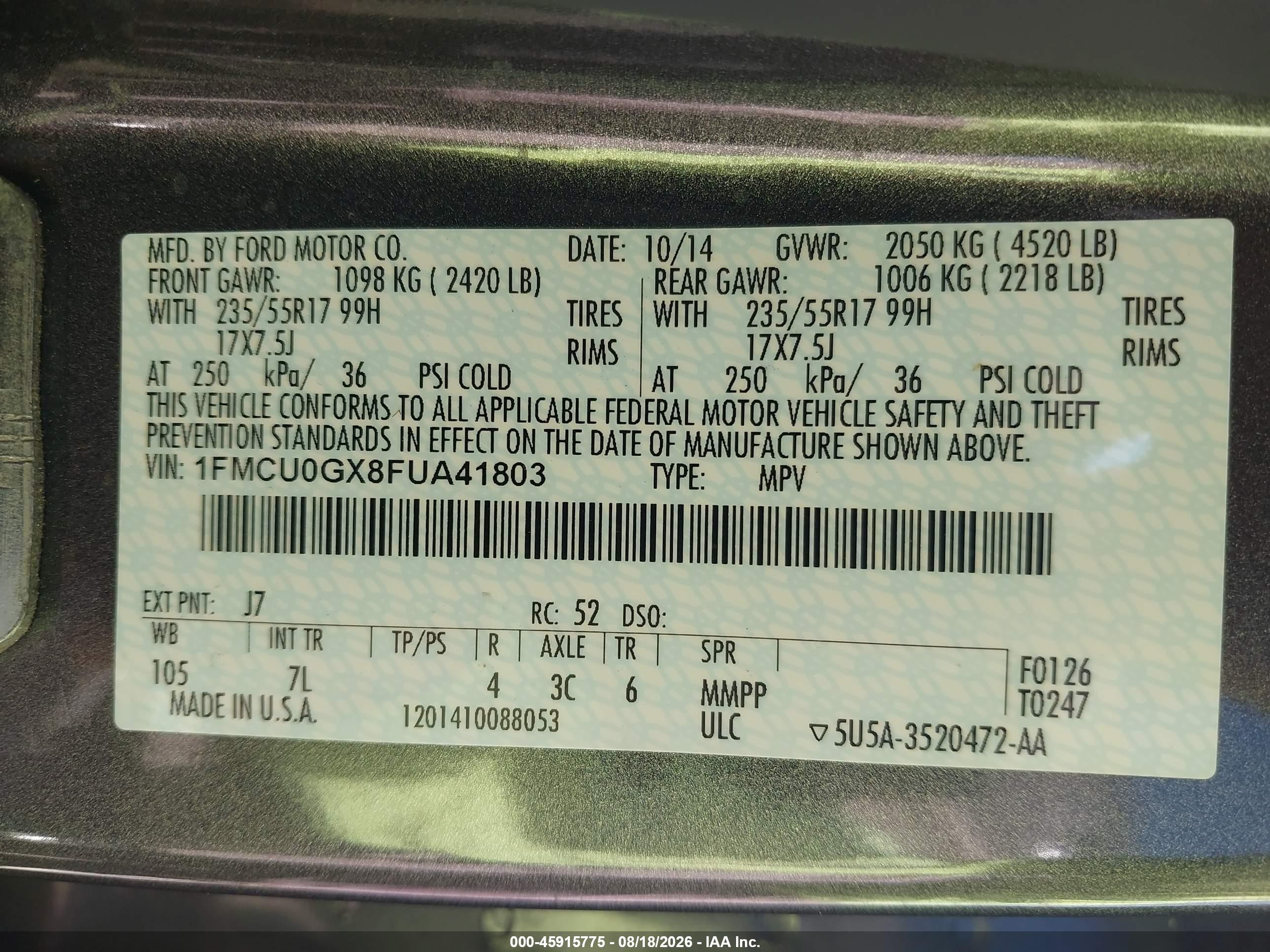 2015 Ford Escape Se Gray vin: 1FMCU0GX8FUA41803