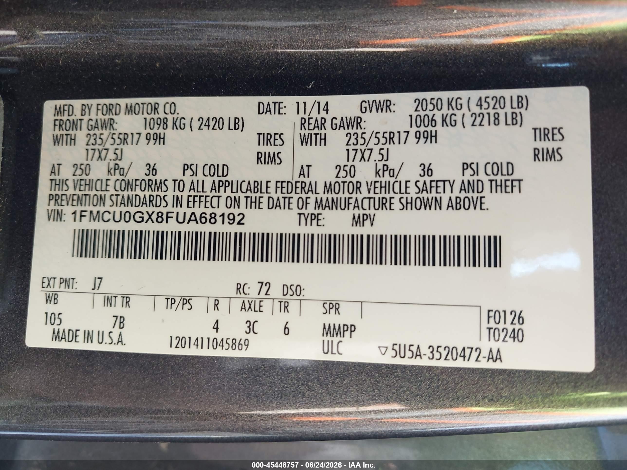 2015 Ford Escape Se Gray vin: 1FMCU0GX8FUA68192