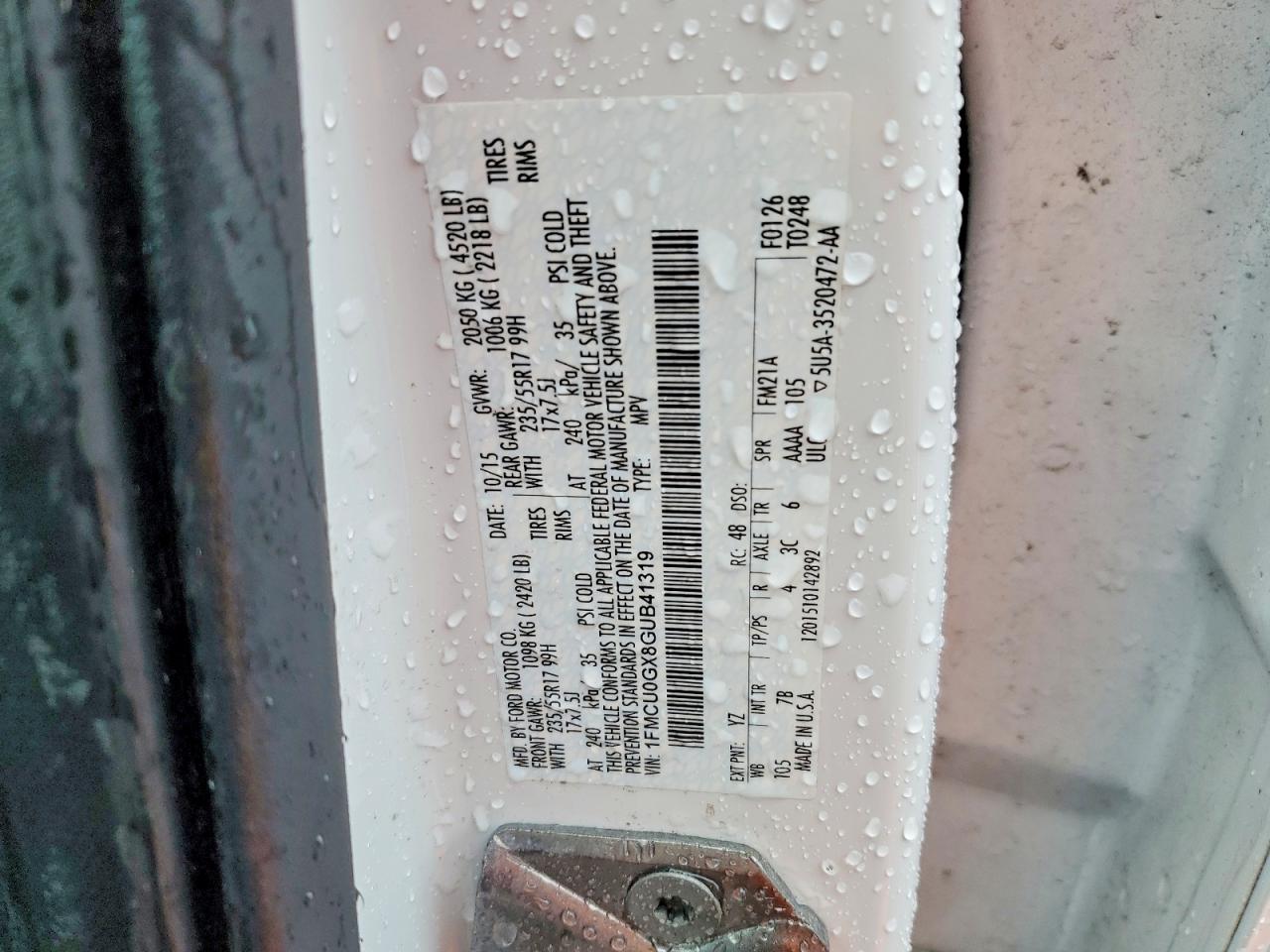 2016 Ford Escape White vin: 1FMCU0GX8GUB41319