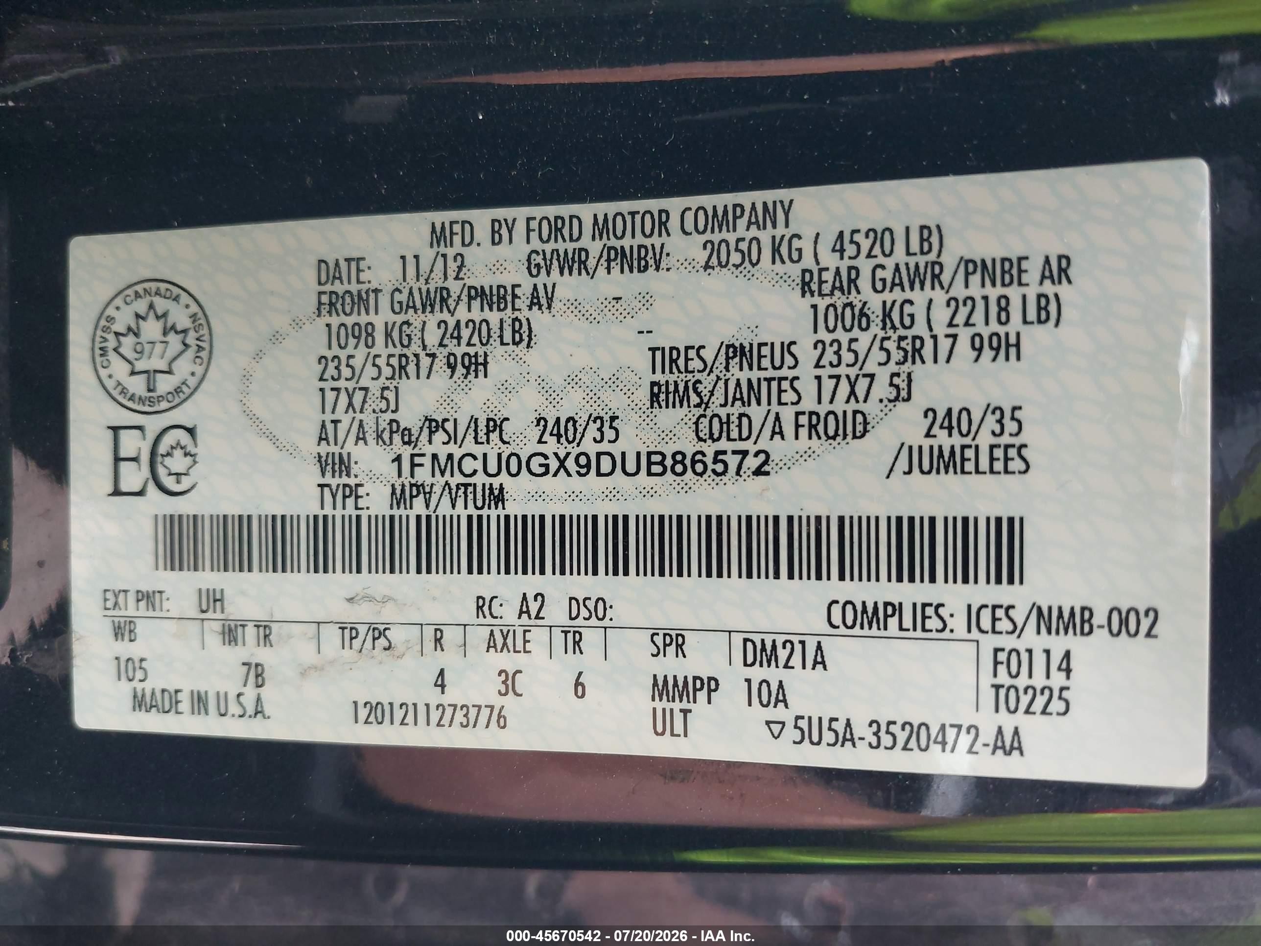 2013 Ford Escape Se Black vin: 1FMCU0GX9DUB86572