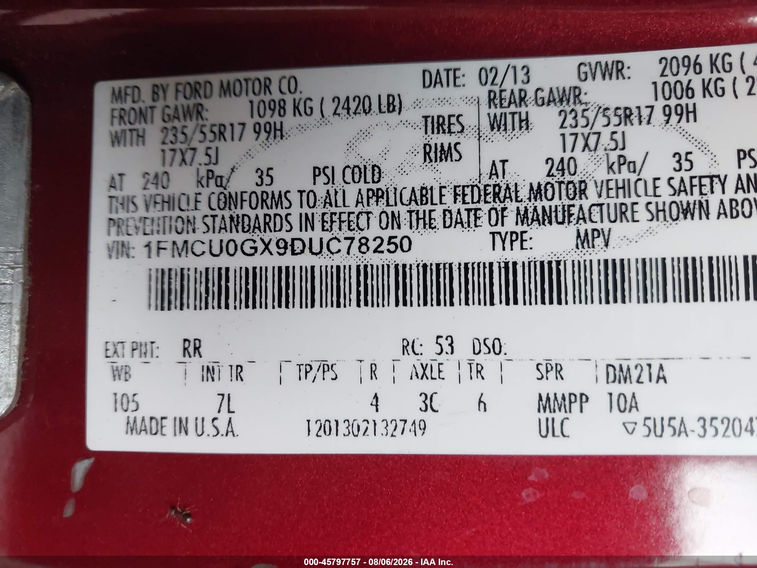 2013 Ford Escape Se Red vin: 1FMCU0GX9DUC78250