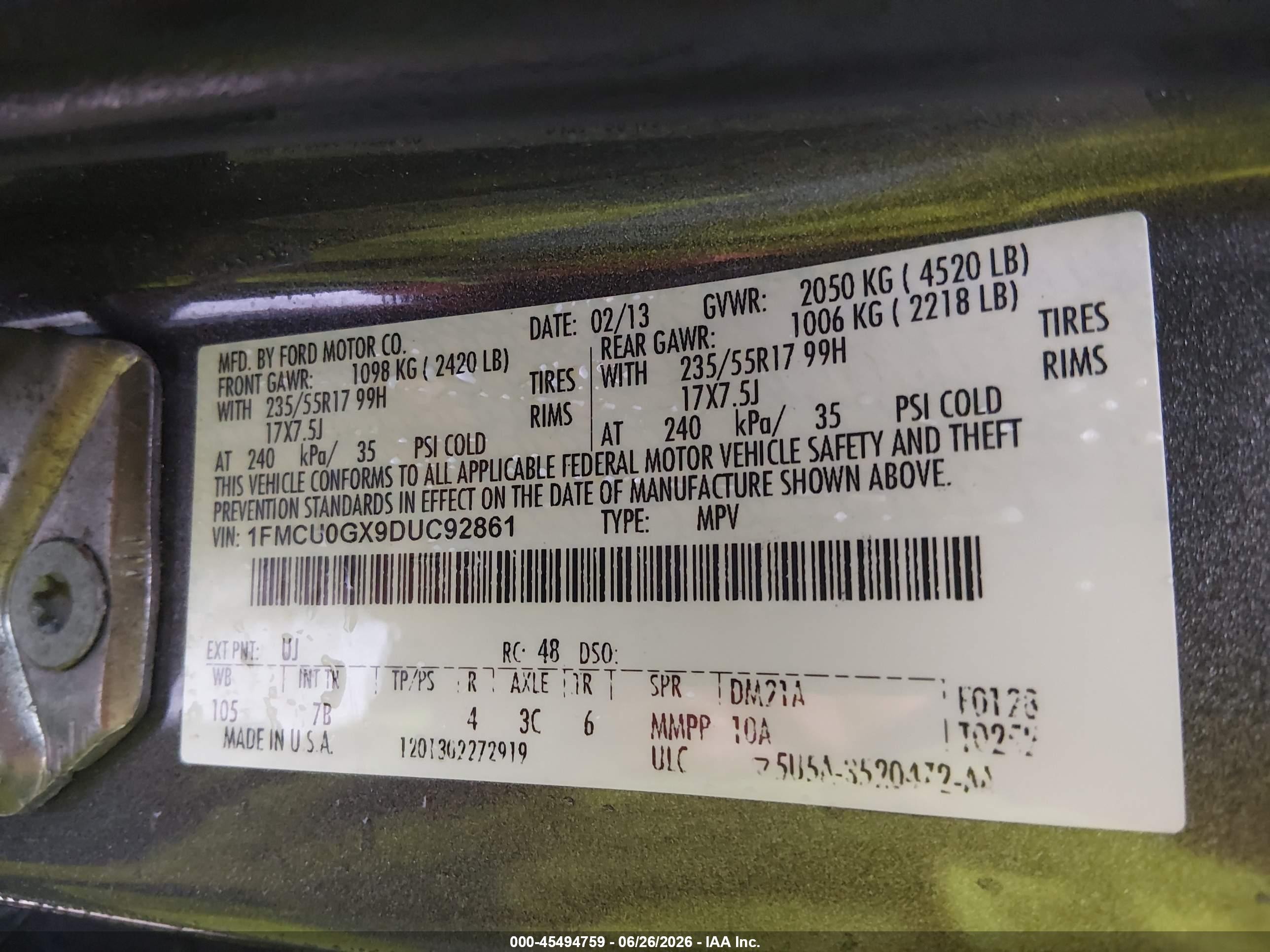 2013 Ford Escape Se Gray vin: 1FMCU0GX9DUC92861