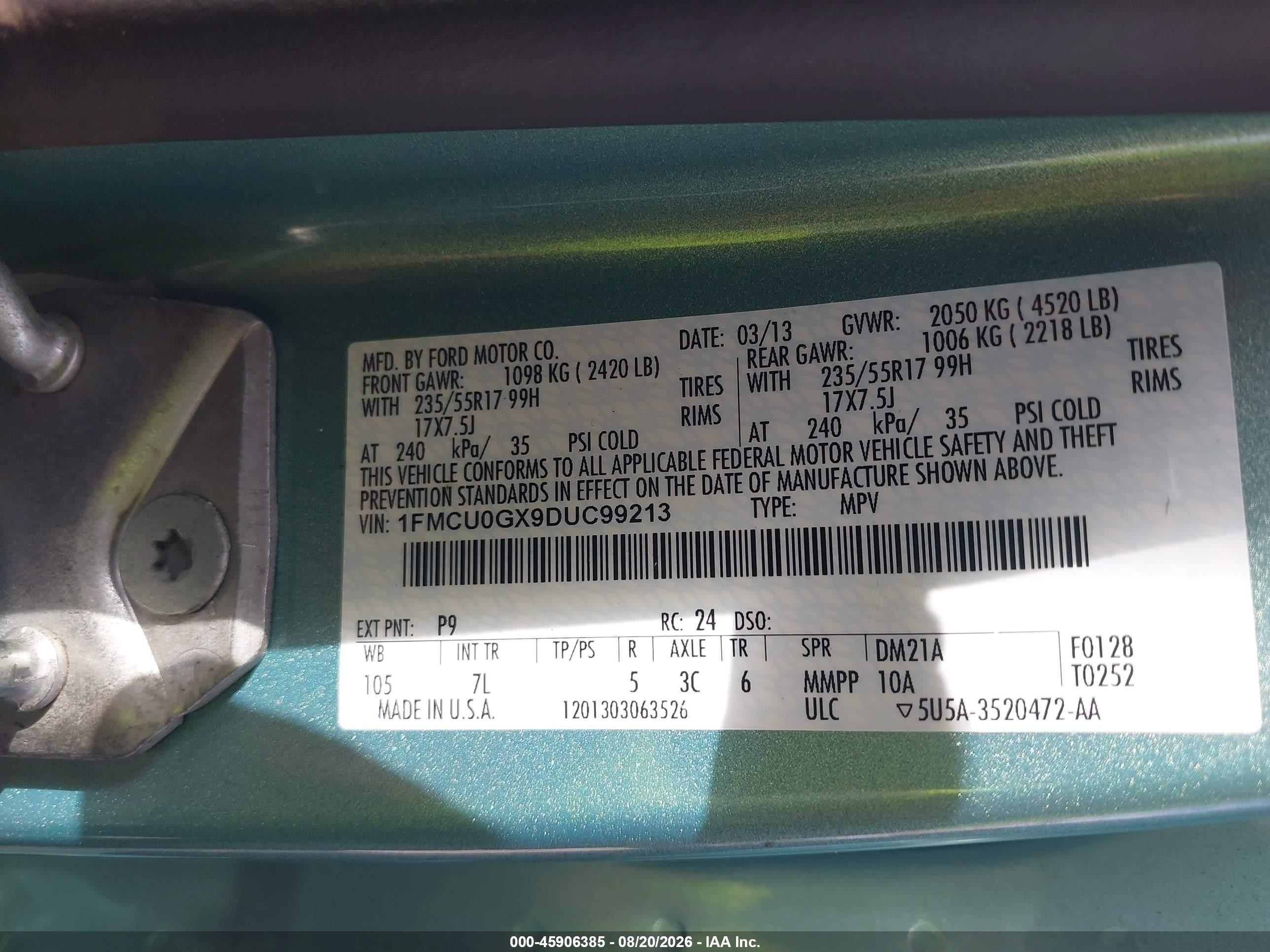 2013 Ford Escape Se Light Blue vin: 1FMCU0GX9DUC99213