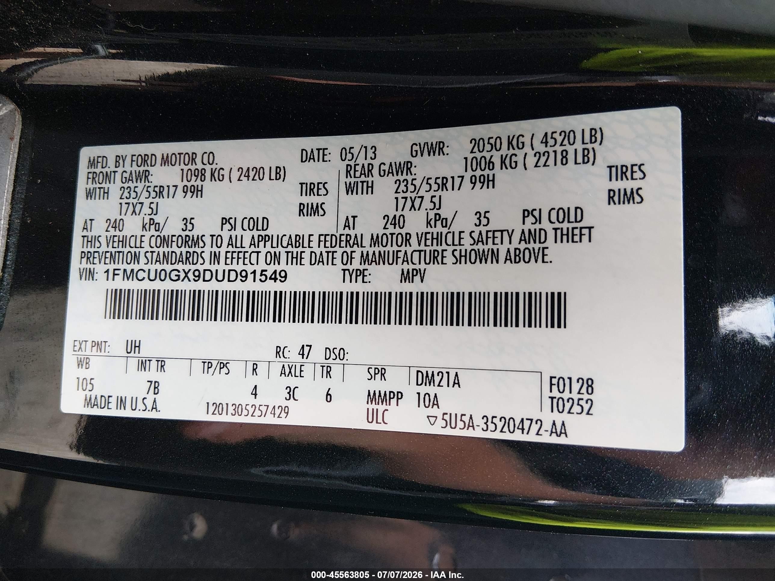 2013 Ford Escape Se Черный vin: 1FMCU0GX9DUD91549