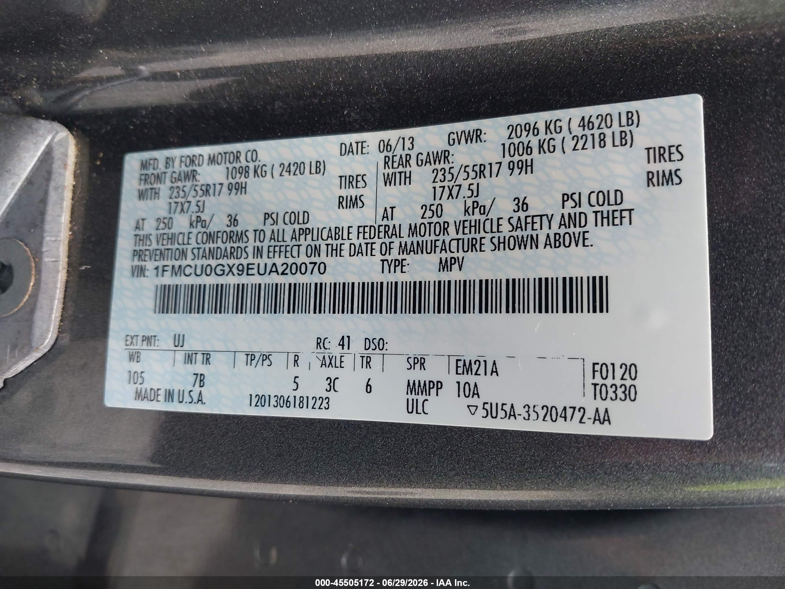 2014 Ford Escape Se Gray vin: 1FMCU0GX9EUA20070