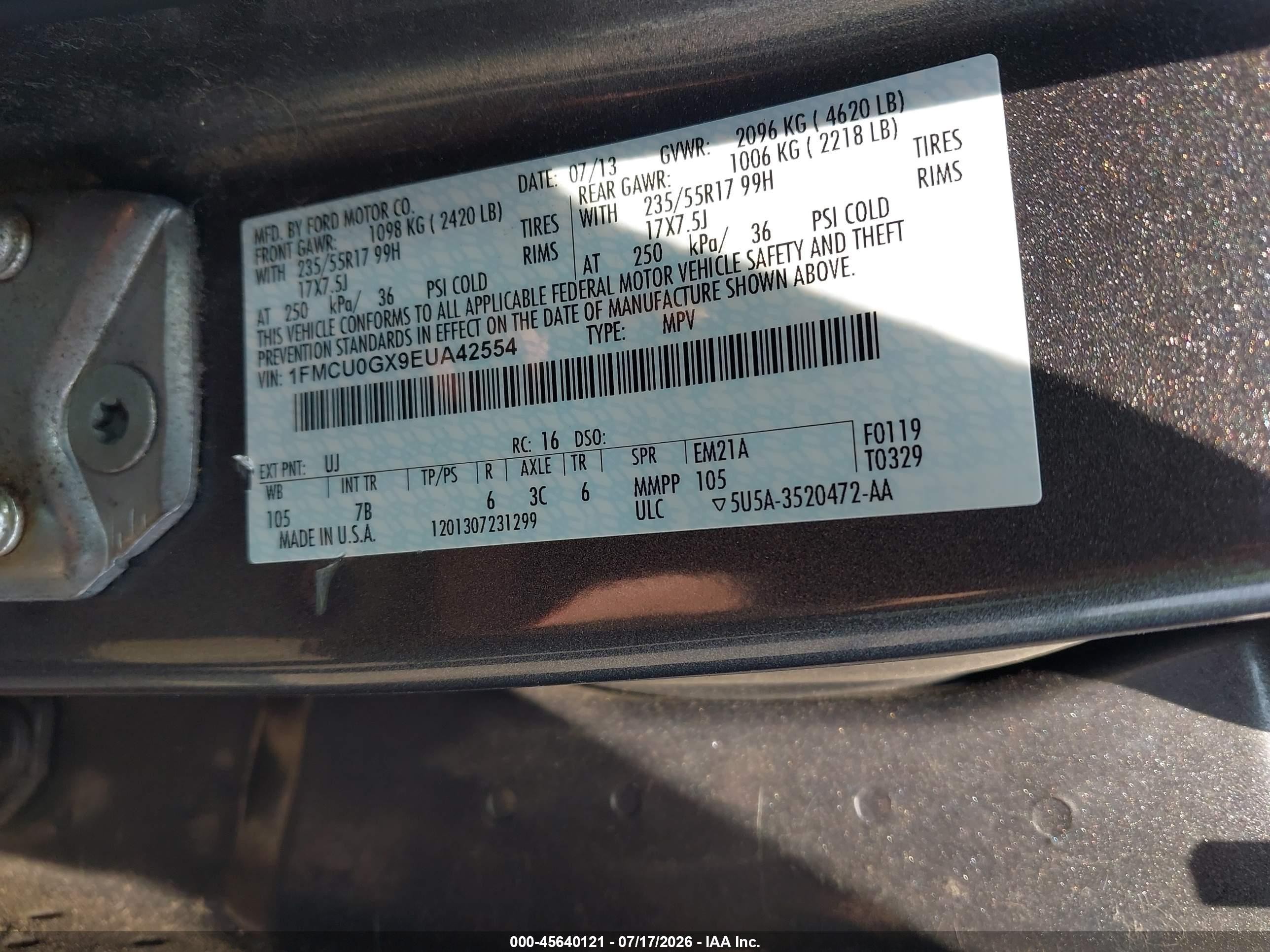 2014 Ford Escape Se Gray vin: 1FMCU0GX9EUA42554