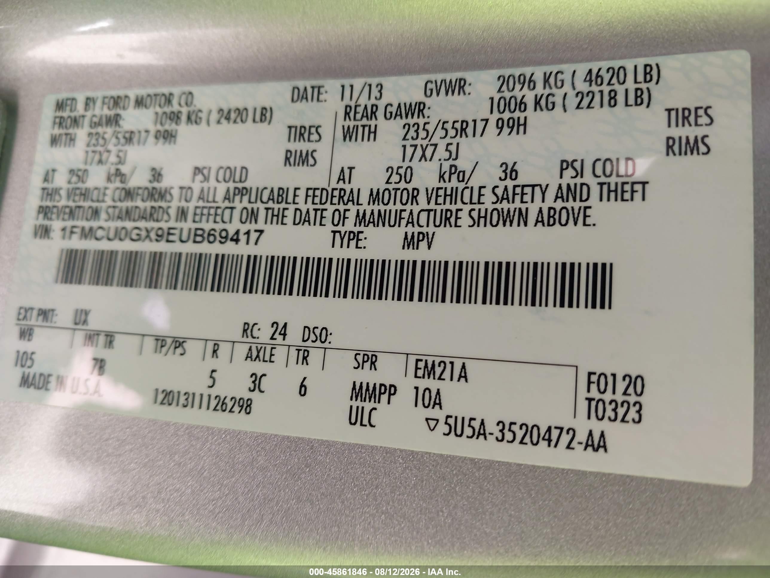2014 Ford Escape Se Silver vin: 1FMCU0GX9EUB69417
