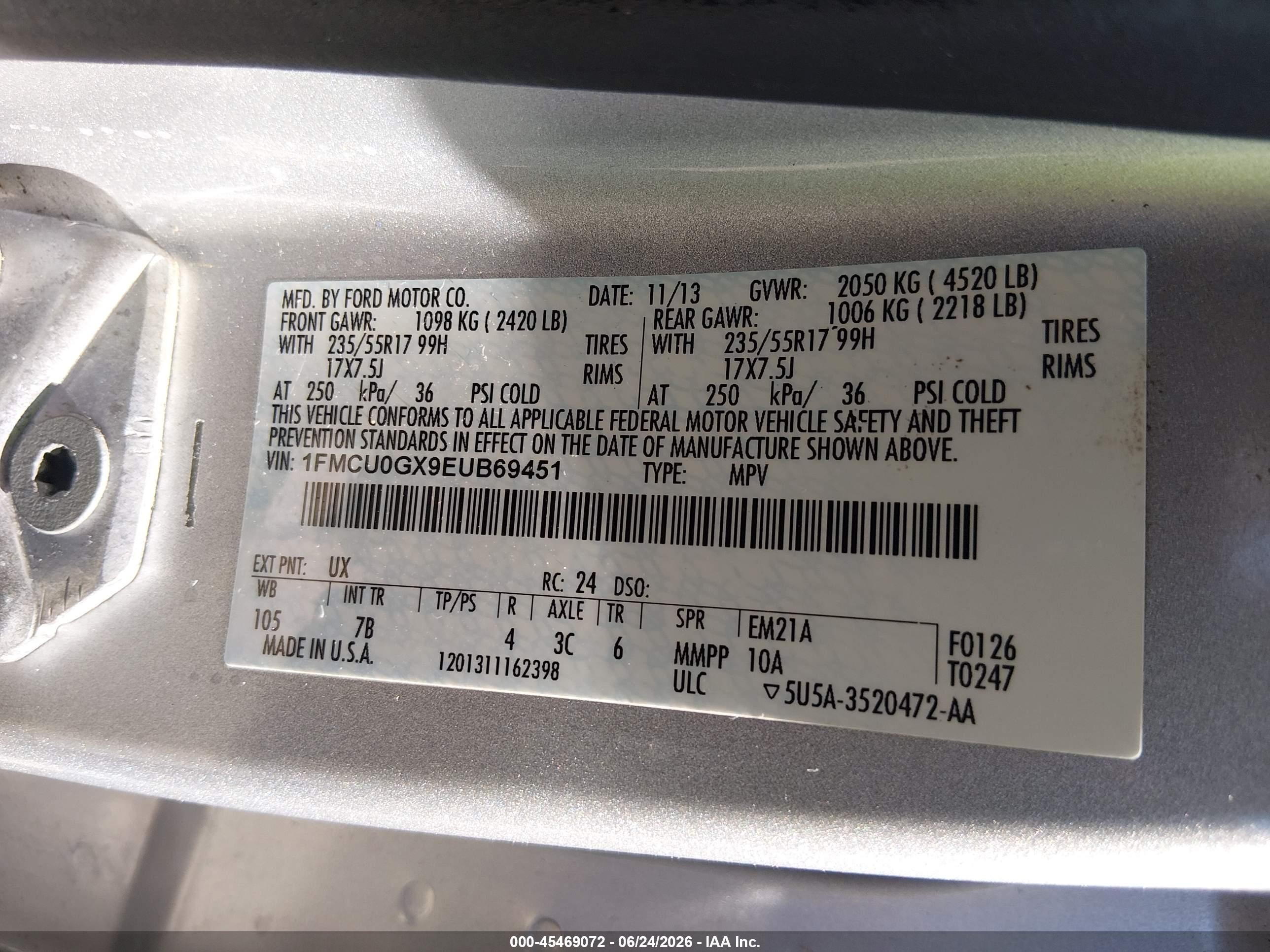 2014 Ford Escape Se Серебряный vin: 1FMCU0GX9EUB69451