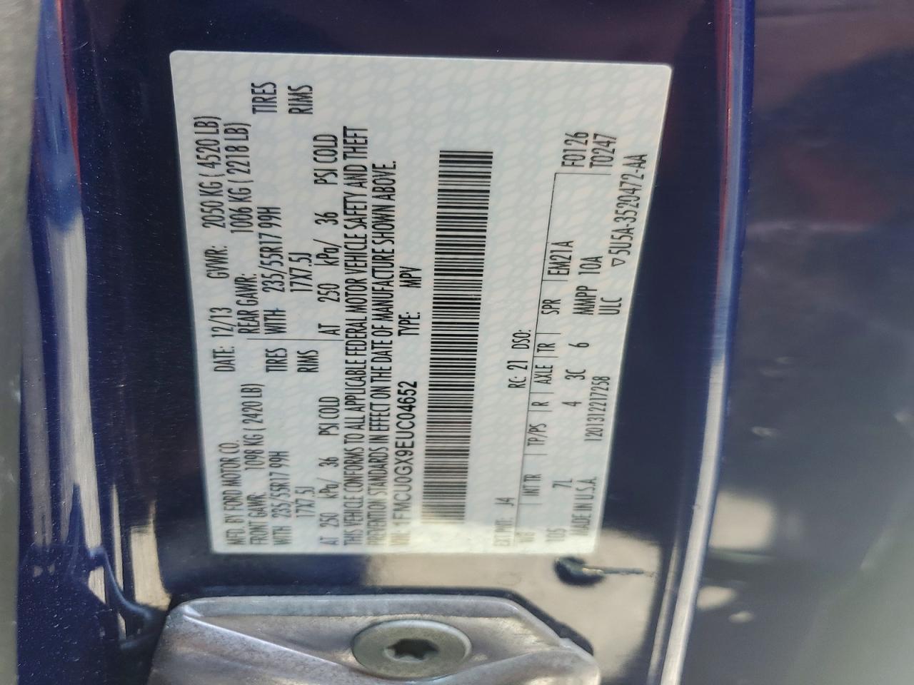 2014 Ford Escape Se Синий vin: 1FMCU0GX9EUC04652