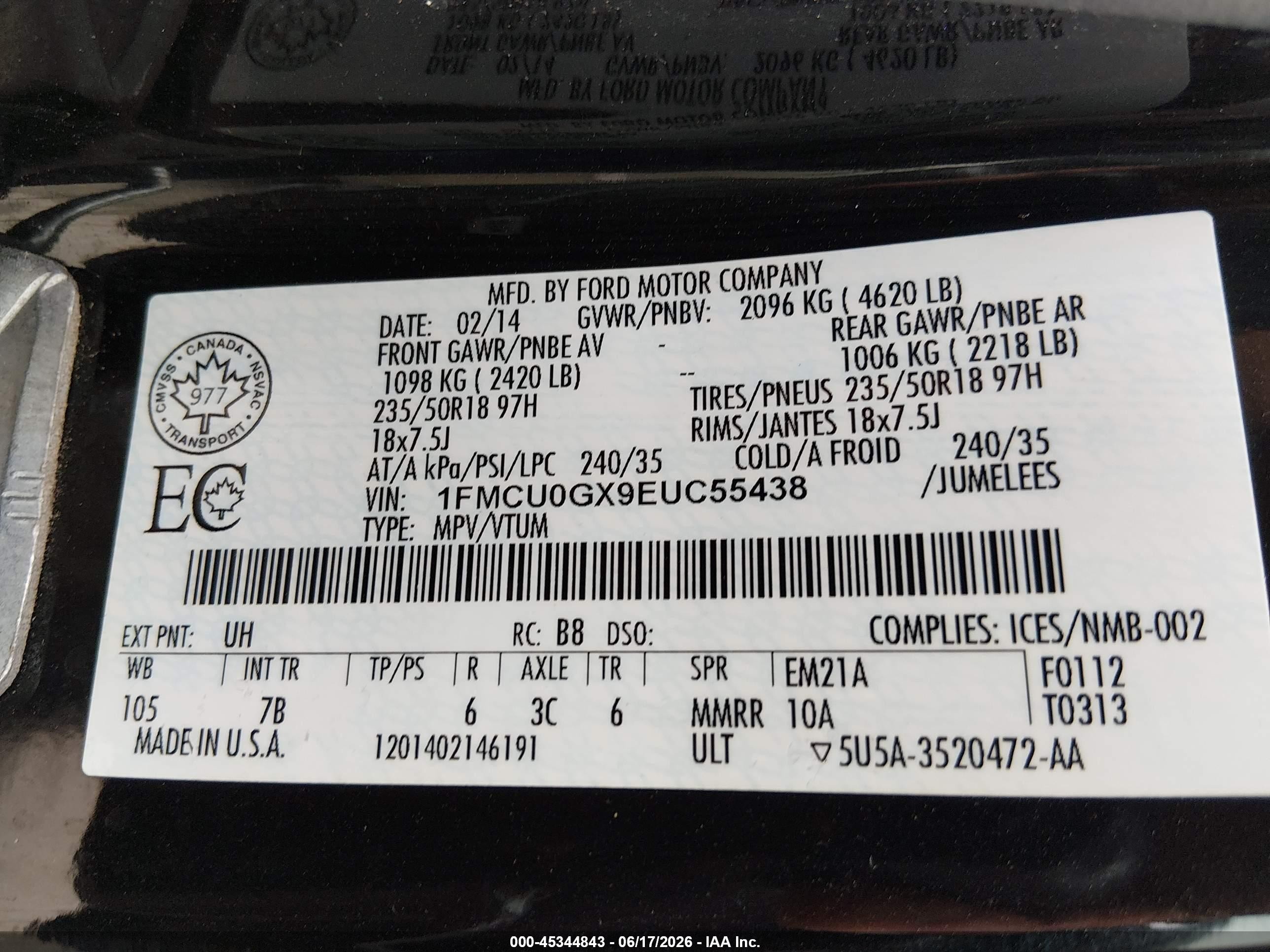 2014 Ford Escape Se Black vin: 1FMCU0GX9EUC55438
