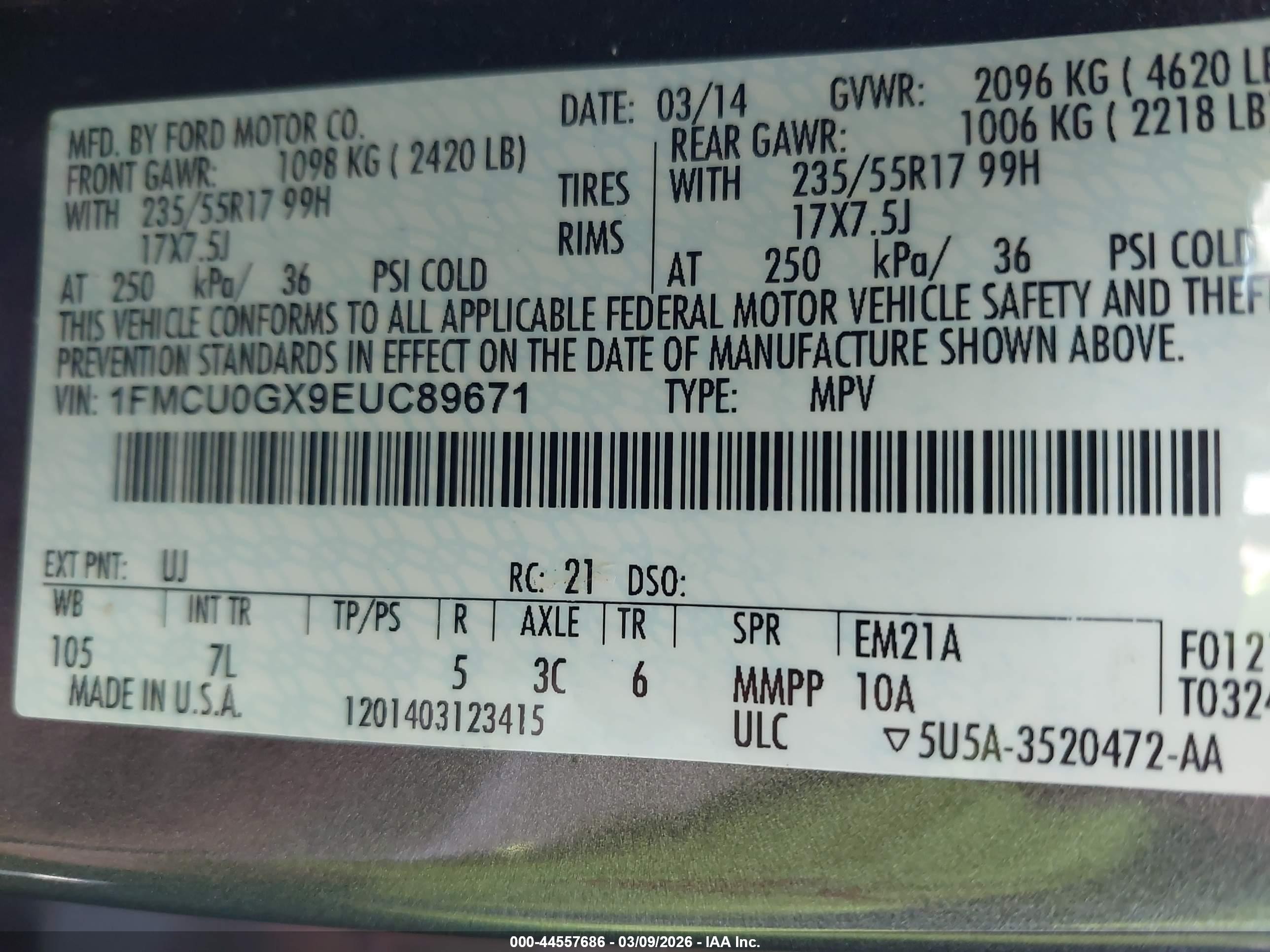 2014 Ford Escape Se Gray vin: 1FMCU0GX9EUC89671
