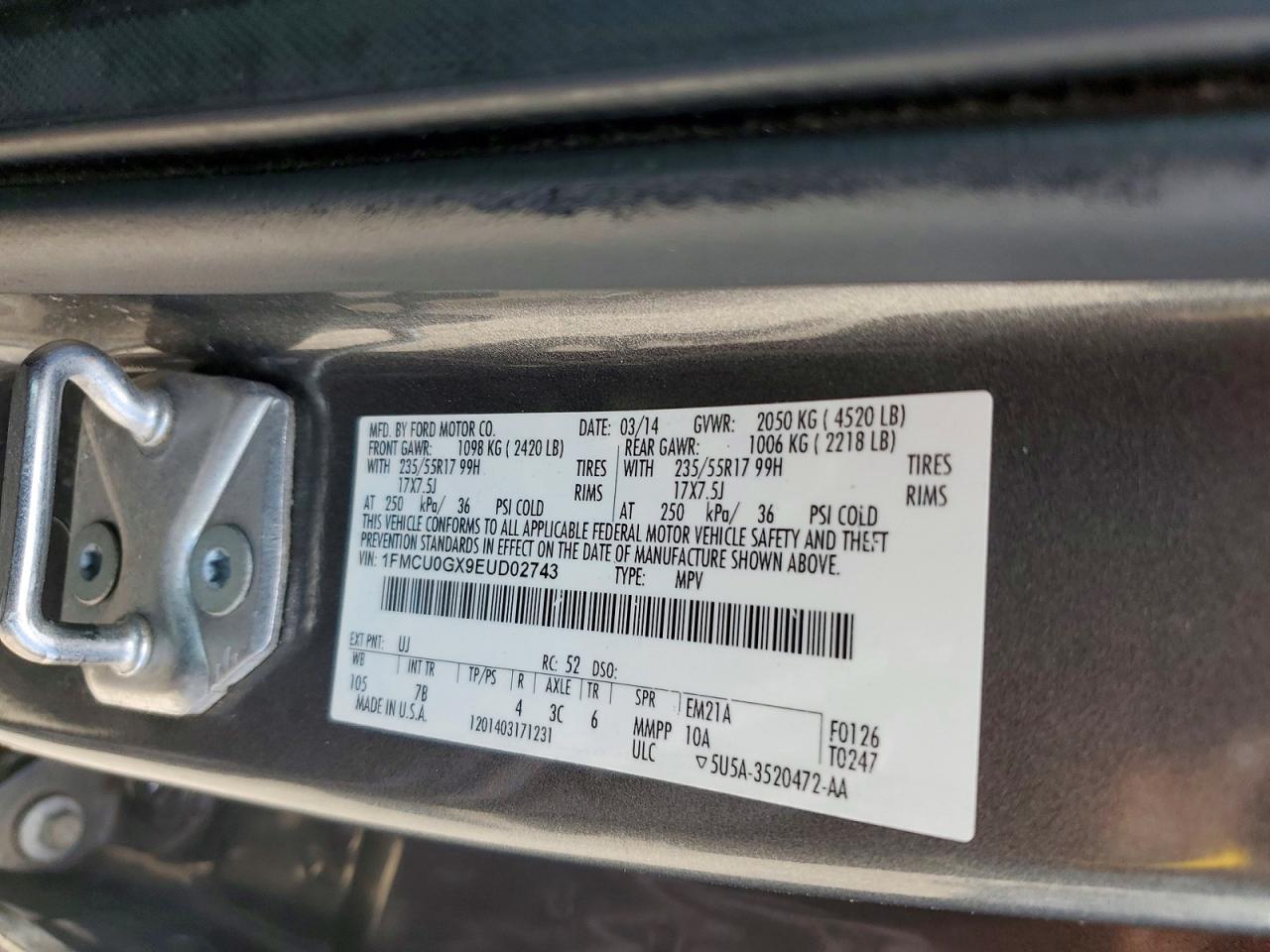 2014 Ford Escape Se Gray vin: 1FMCU0GX9EUD02743
