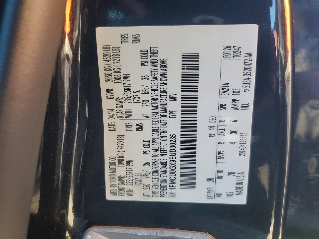 2014 Ford Escape Se Черный vin: 1FMCU0GX9EUD30235