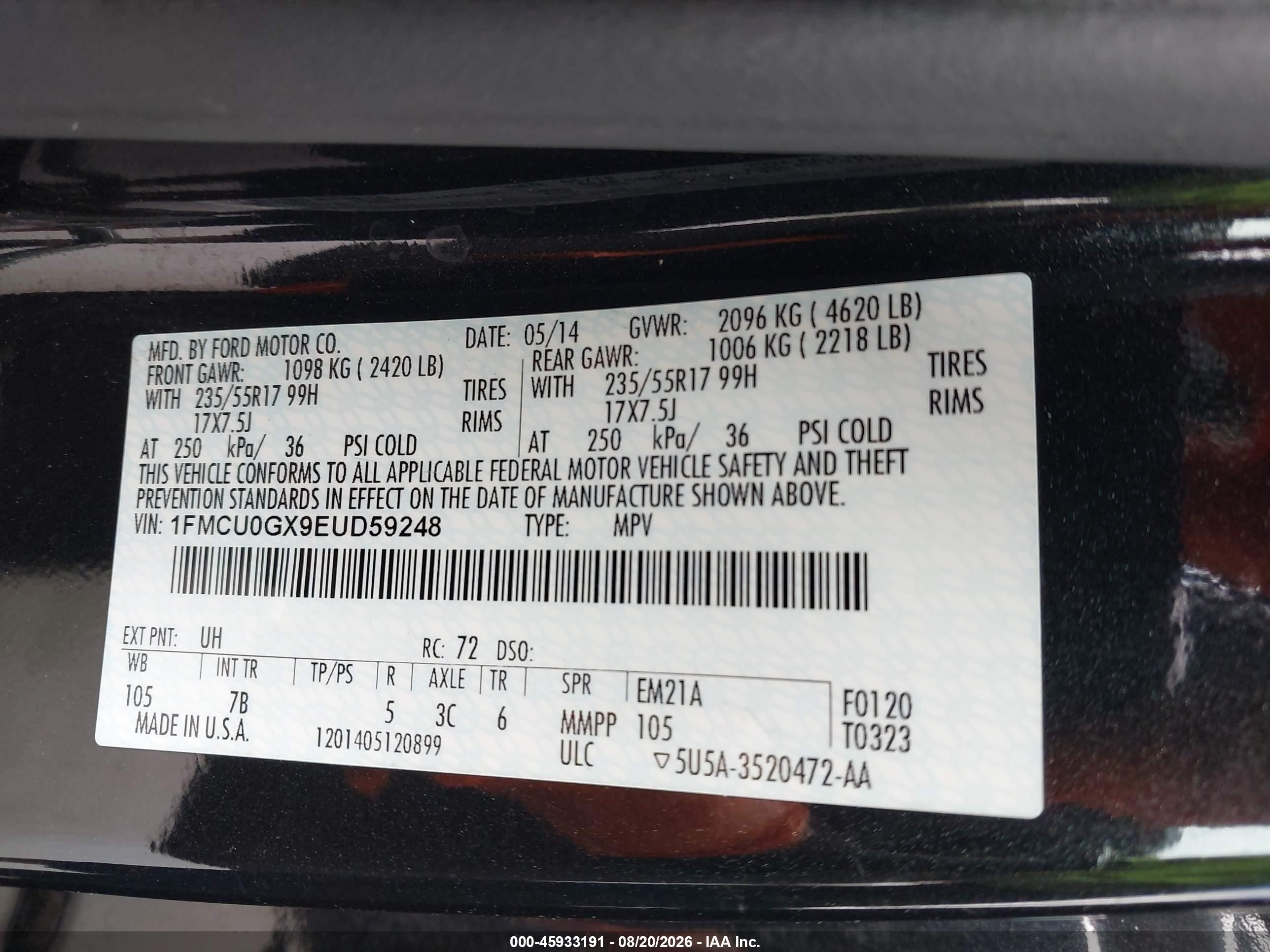 2014 Ford Escape Se Black vin: 1FMCU0GX9EUD59248