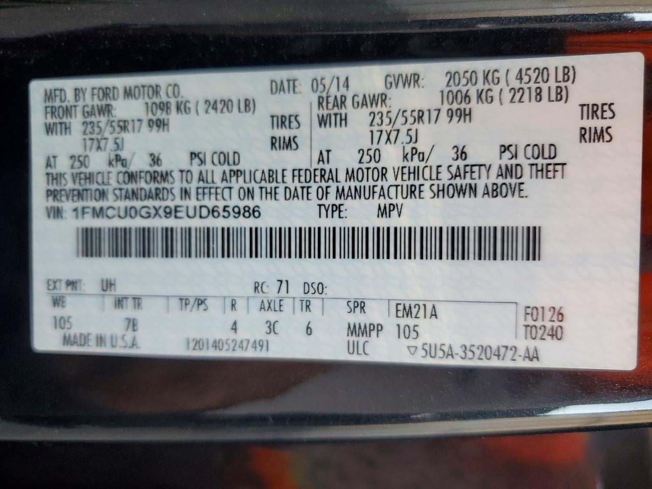 2014 Ford Escape Se Black vin: 1FMCU0GX9EUD65986