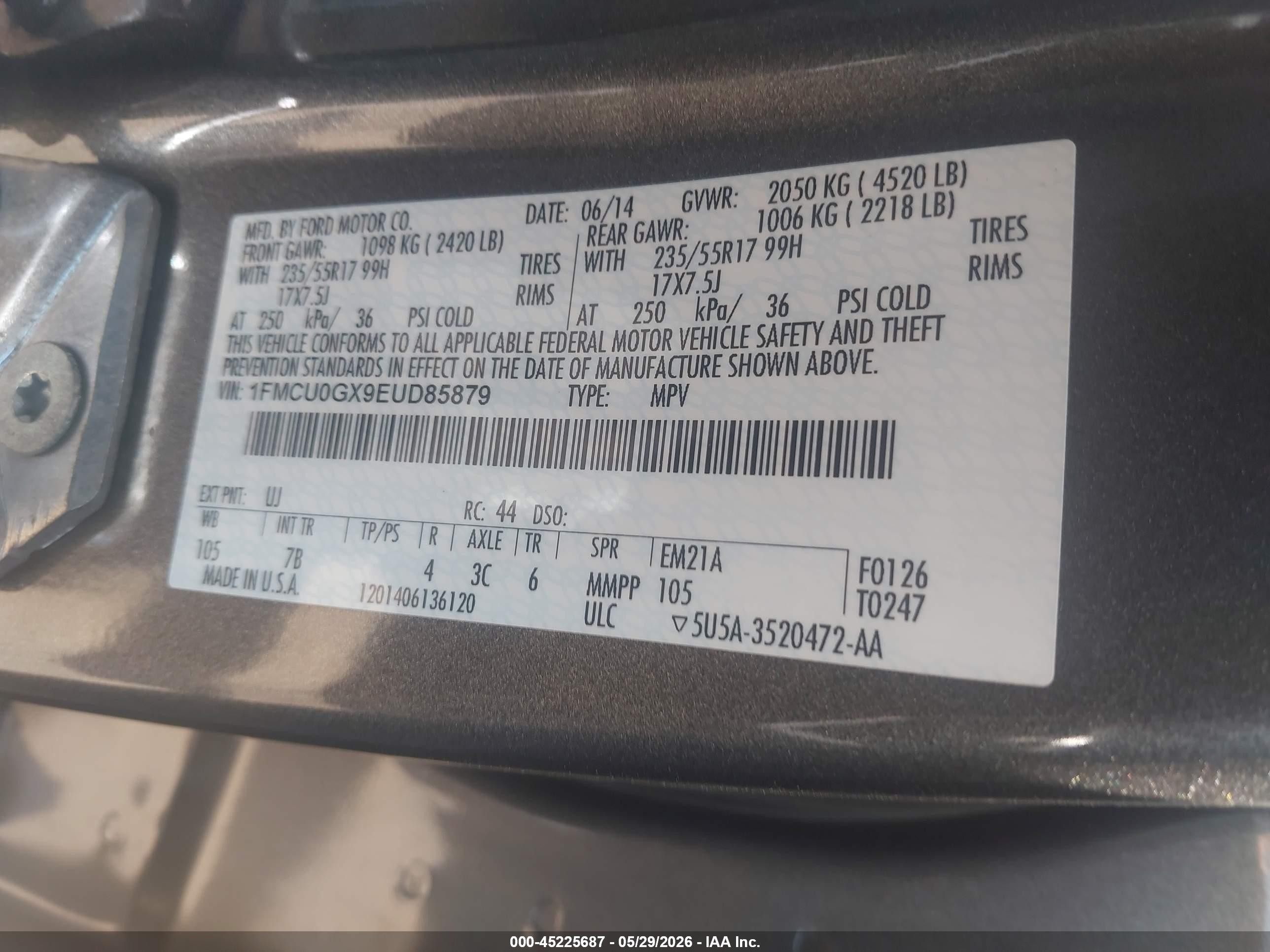 2014 Ford Escape Se Gray vin: 1FMCU0GX9EUD85879