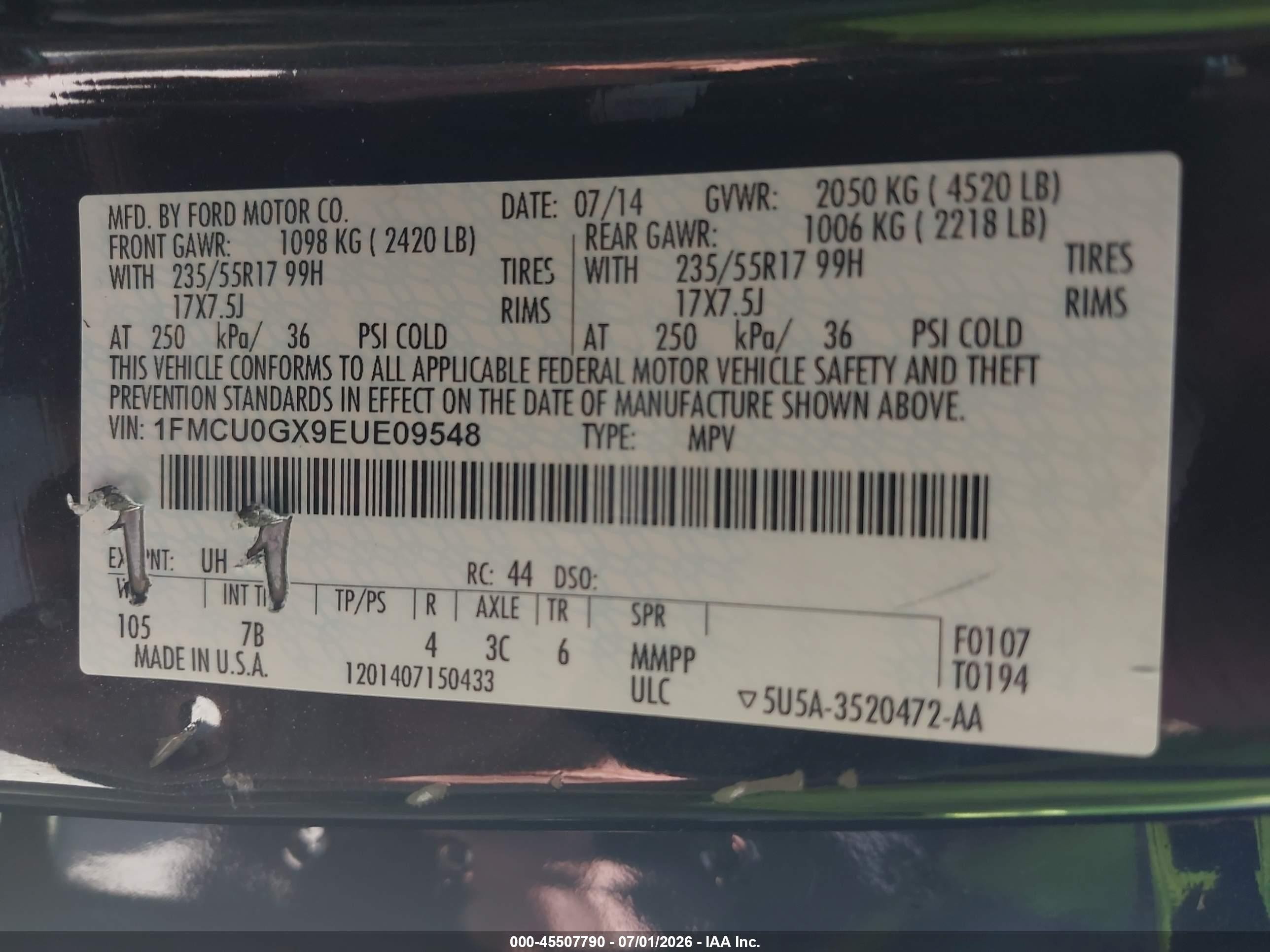 2014 Ford Escape Se Black vin: 1FMCU0GX9EUE09548