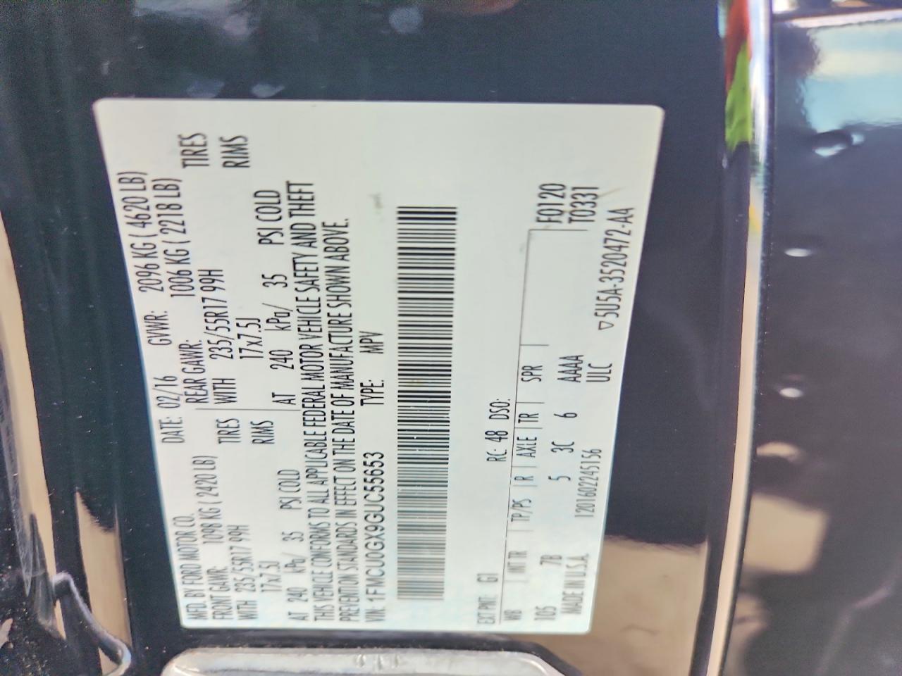 2016 Ford Escape Se Black vin: 1FMCU0GX9GUC55653