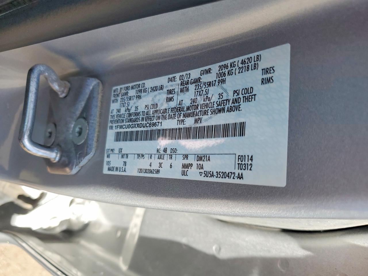2013 Ford Escape Se Silver vin: 1FMCU0GXXDUC69671