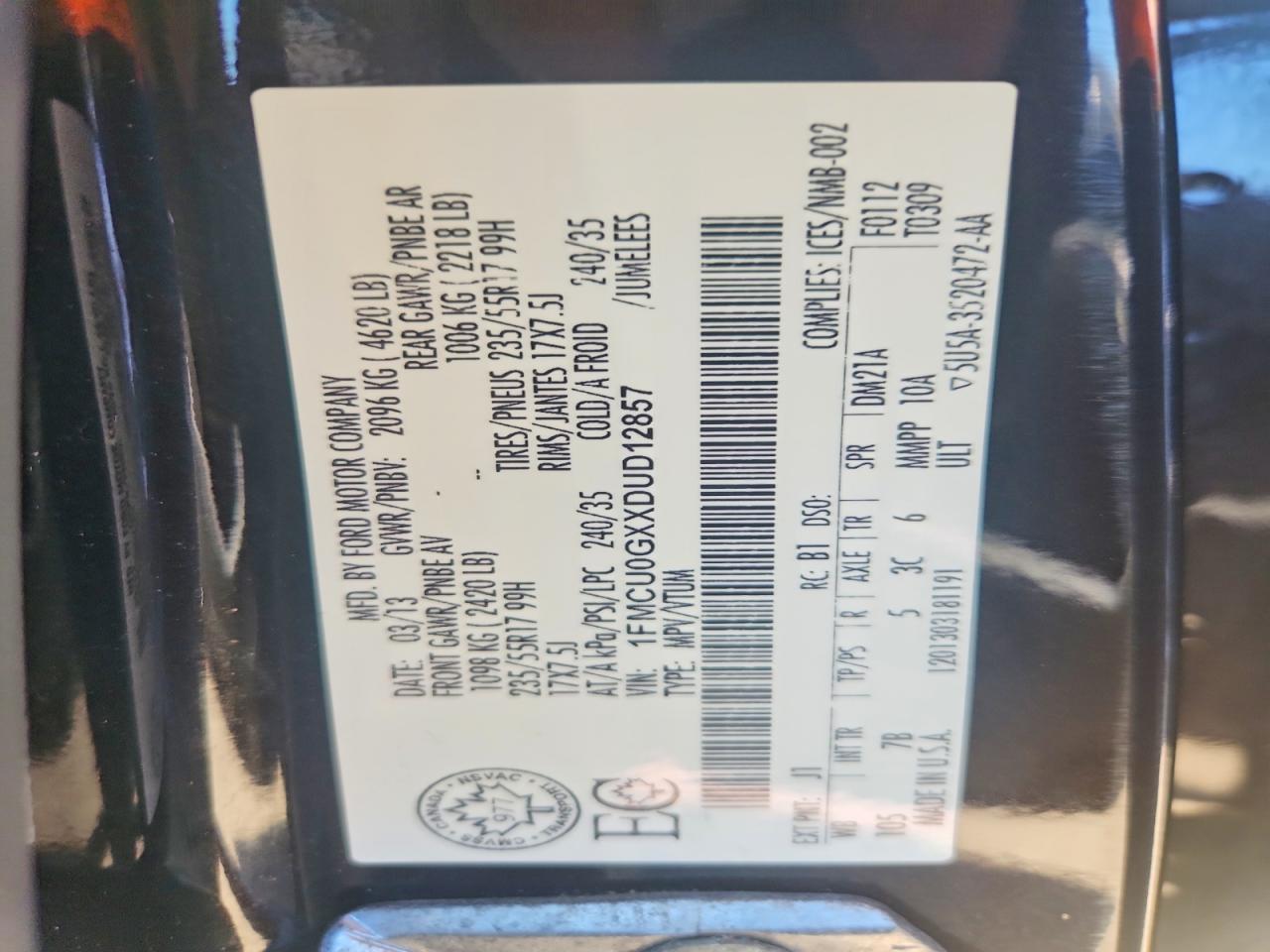 2013 Ford Escape Se Black vin: 1FMCU0GXXDUD12857