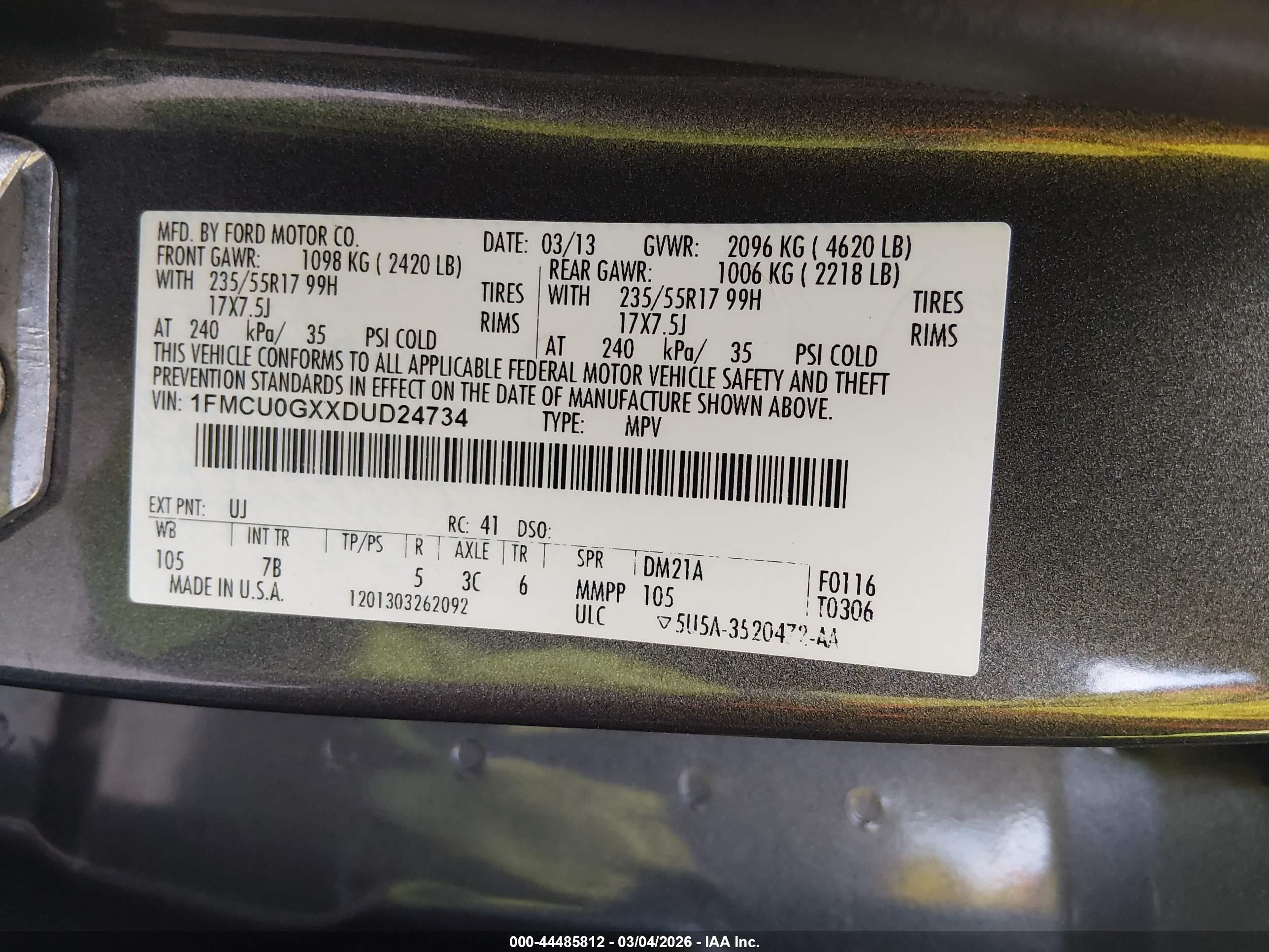 2013 Ford Escape Se Gray vin: 1FMCU0GXXDUD24734