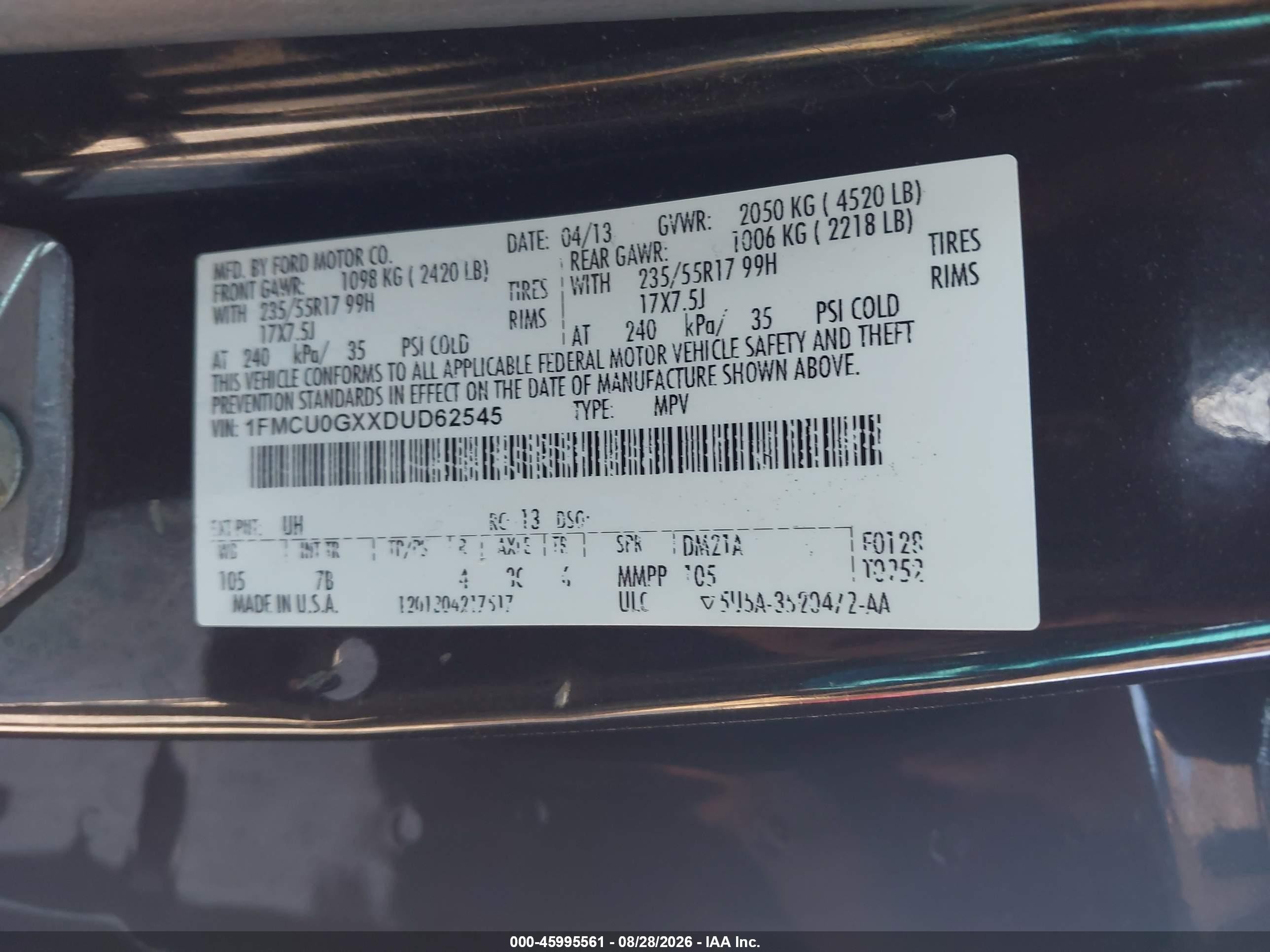 2013 Ford Escape Se Black vin: 1FMCU0GXXDUD62545