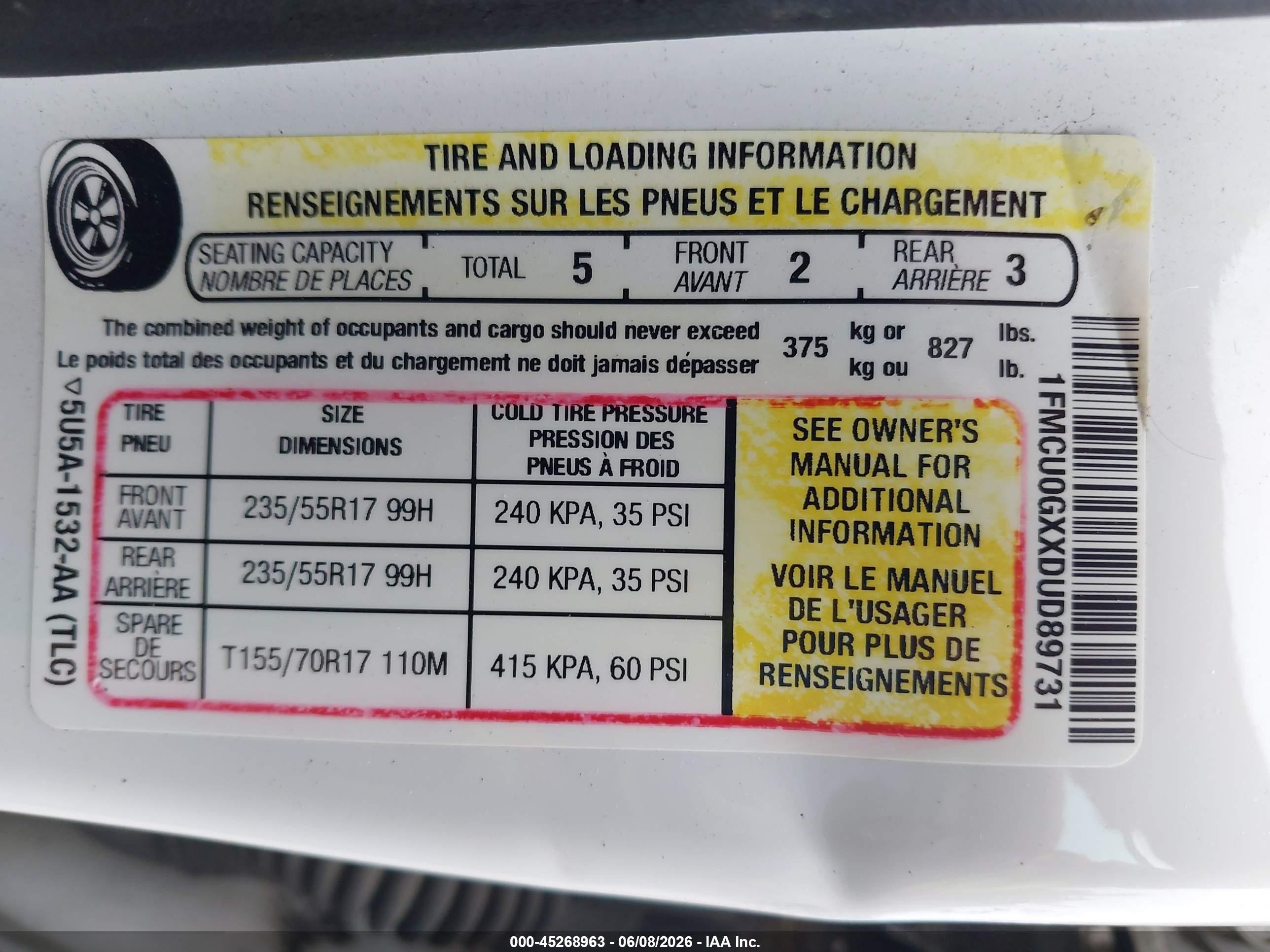 2013 Ford Escape Se Белый vin: 1FMCU0GXXDUD89731