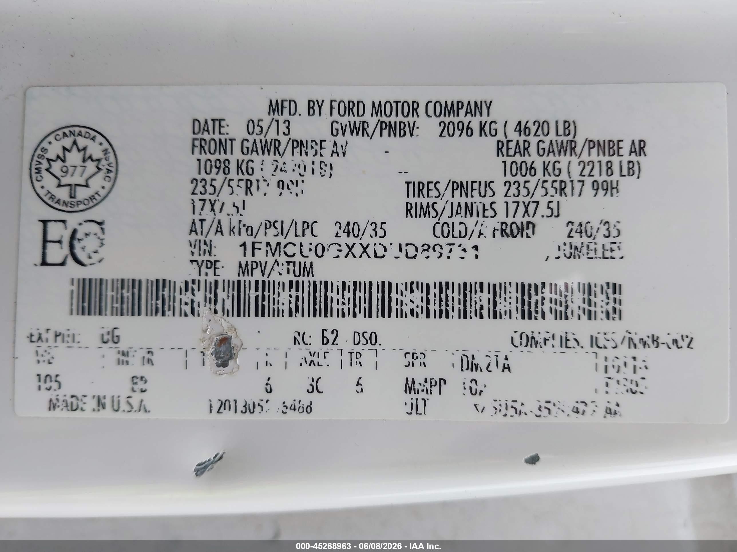 2013 Ford Escape Se Белый vin: 1FMCU0GXXDUD89731
