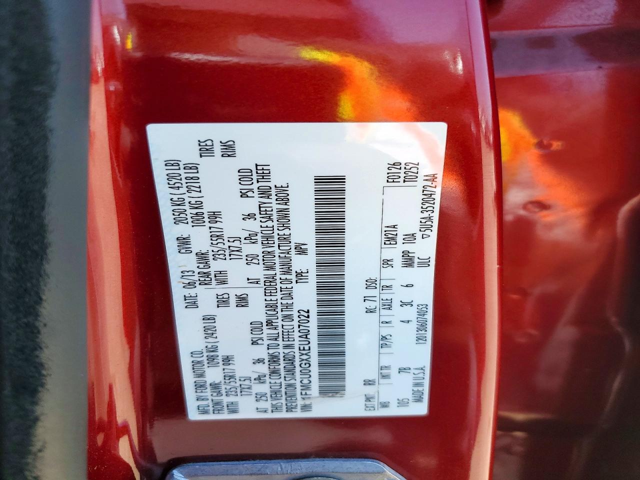 2014 Ford Escape Se Red vin: 1FMCU0GXXEUA07022
