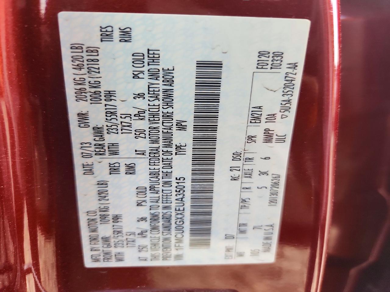 2014 Ford Escape Se Red vin: 1FMCU0GXXEUA35015