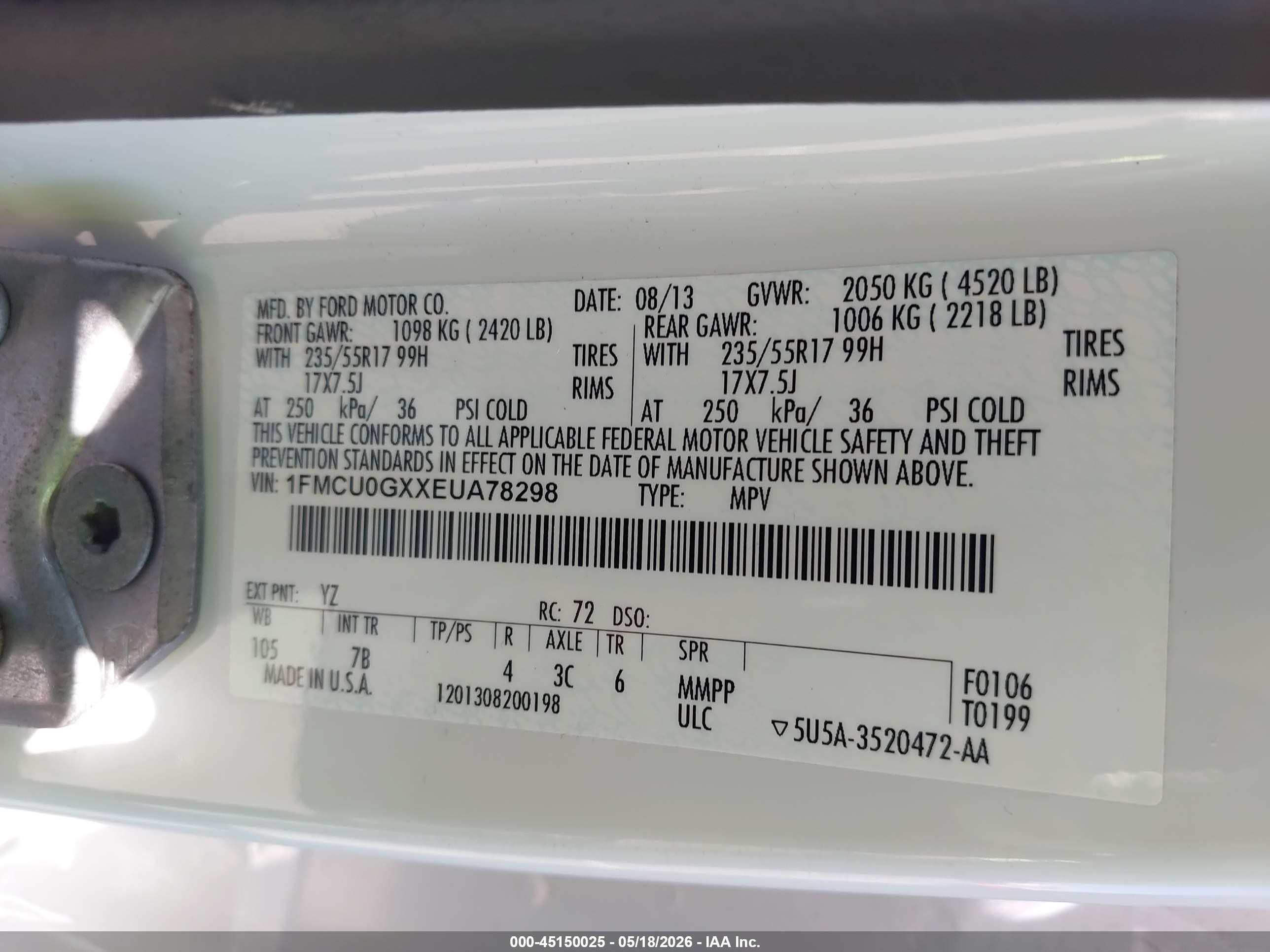2014 Ford Escape Se Белый vin: 1FMCU0GXXEUA78298