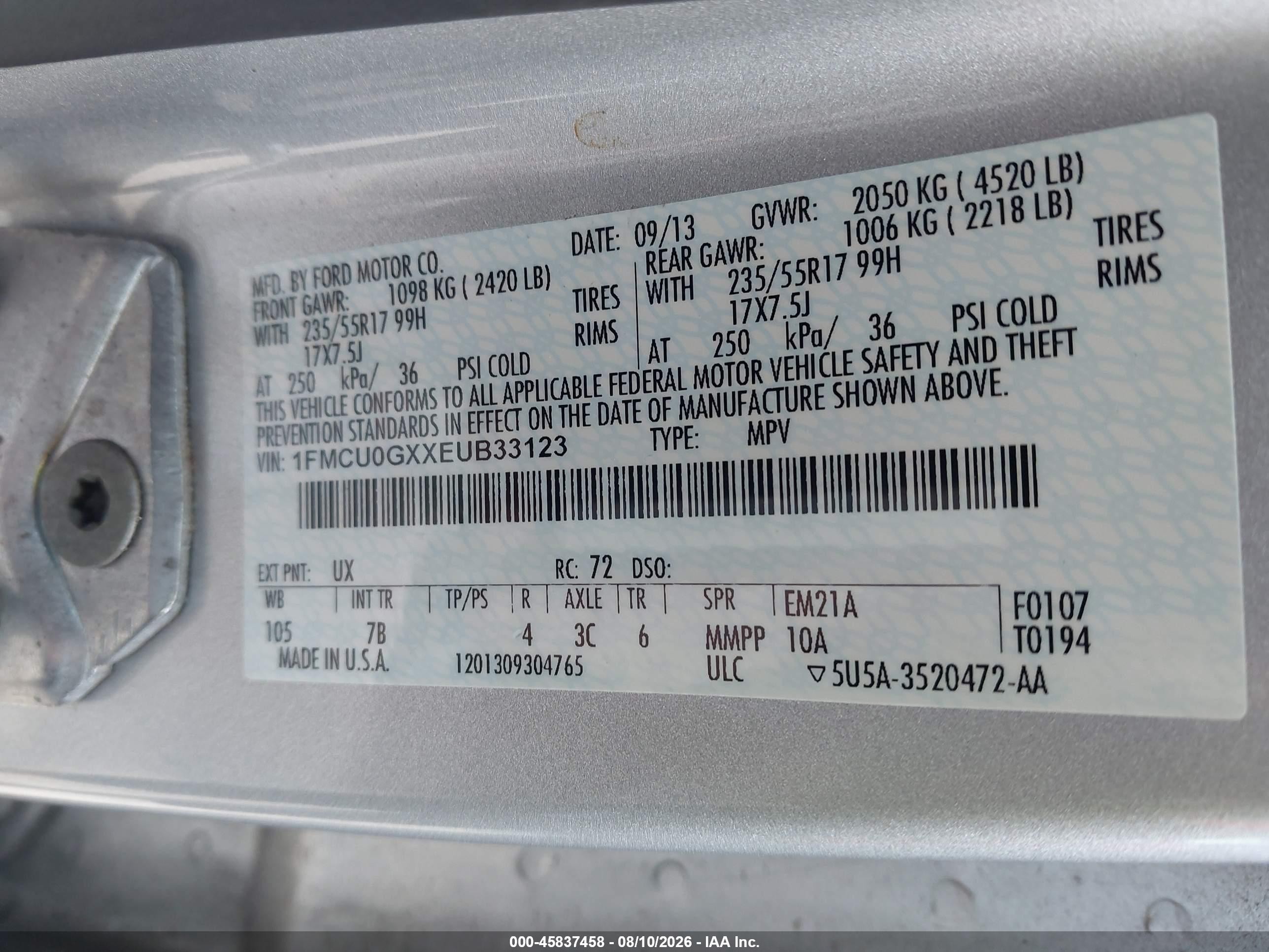 2014 Ford Escape Se Silver vin: 1FMCU0GXXEUB33123