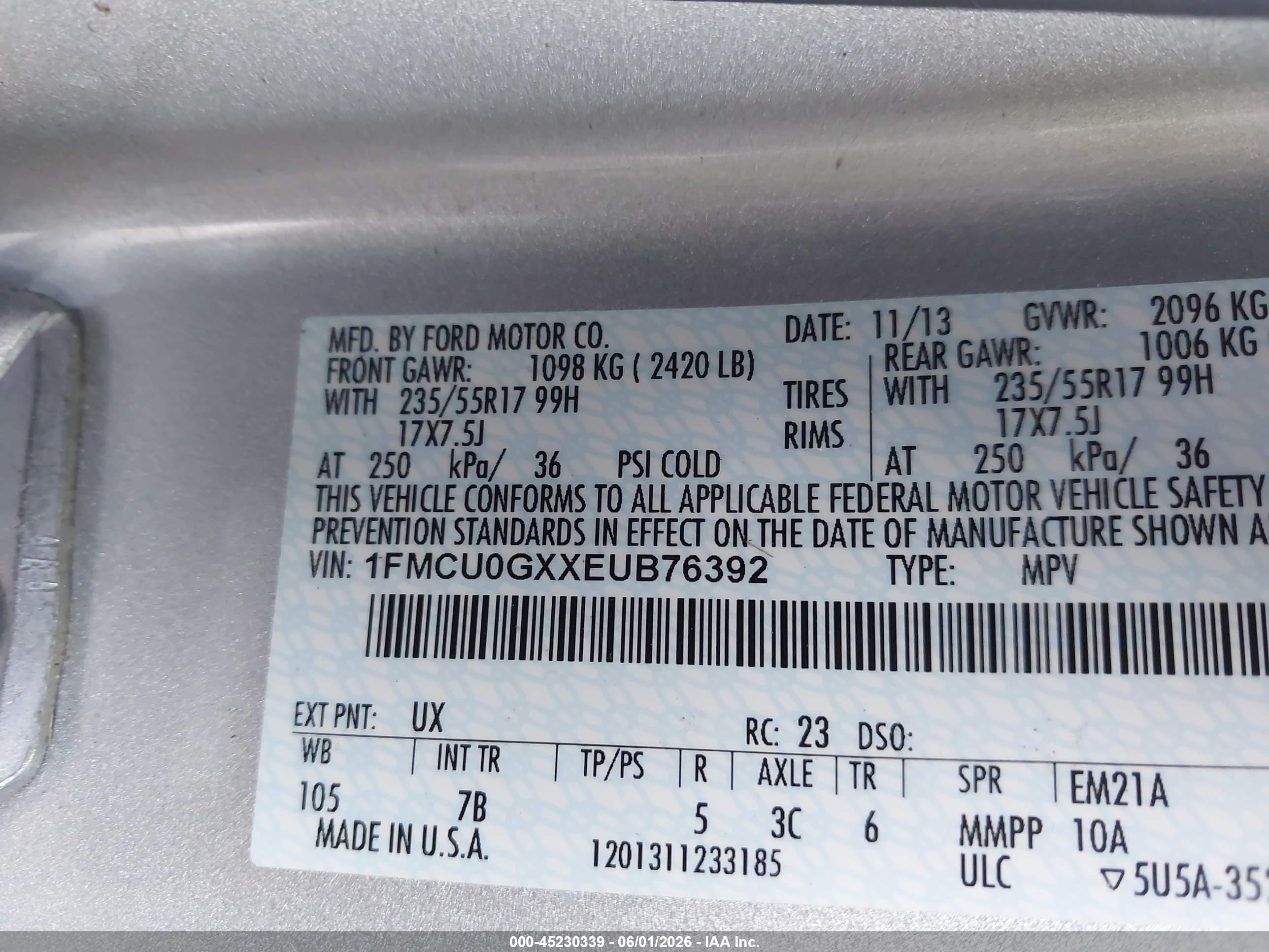 2014 Ford Escape Se Gray vin: 1FMCU0GXXEUB76392