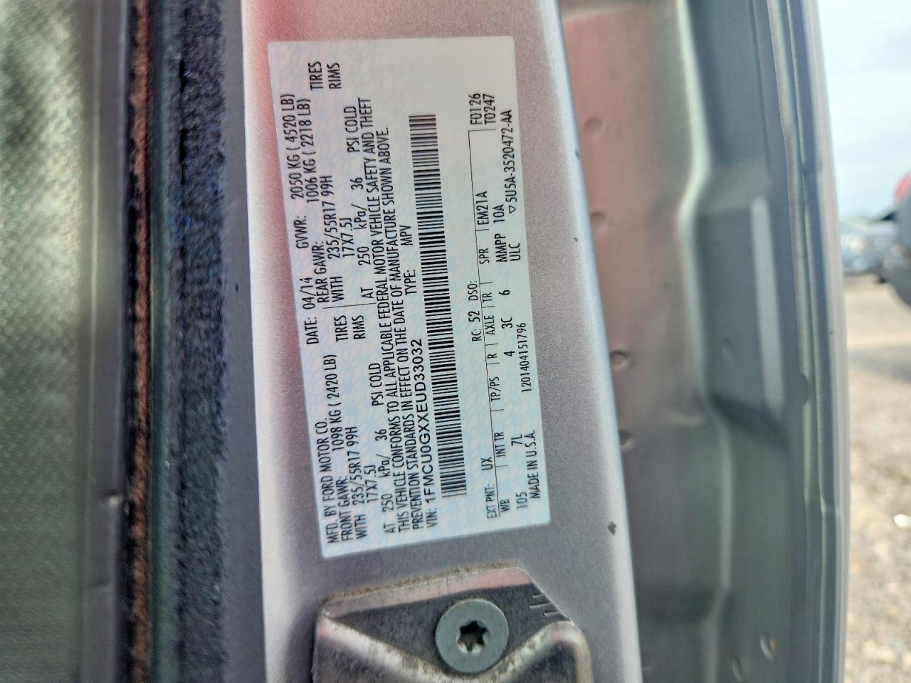 2014 Ford Escape Se Silver vin: 1FMCU0GXXEUD33032