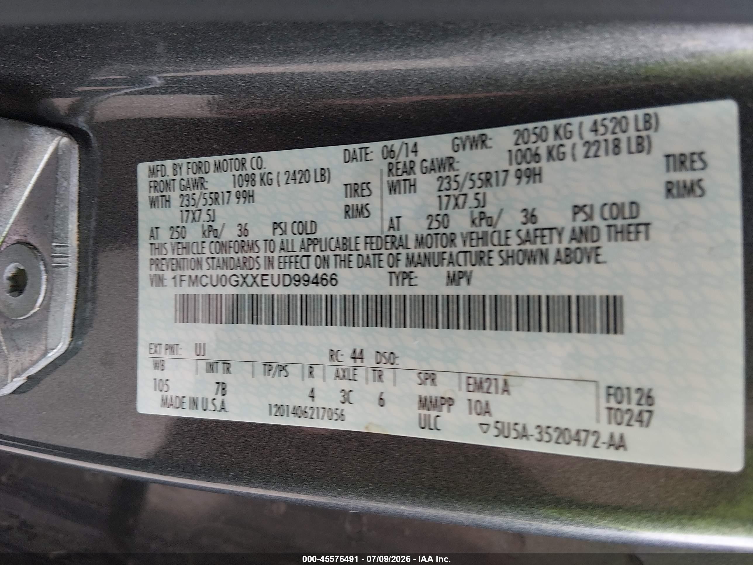 2014 Ford Escape Se Серый vin: 1FMCU0GXXEUD99466