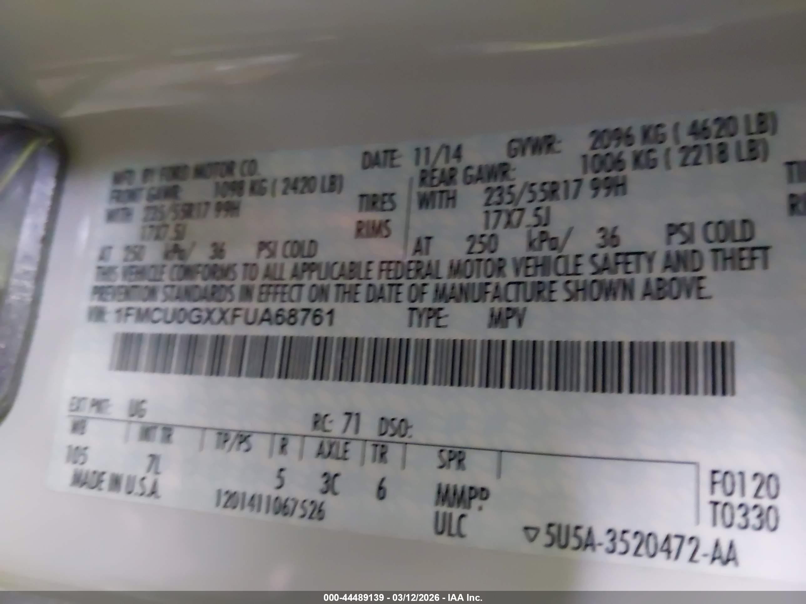 2015 Ford Escape Se White vin: 1FMCU0GXXFUA68761