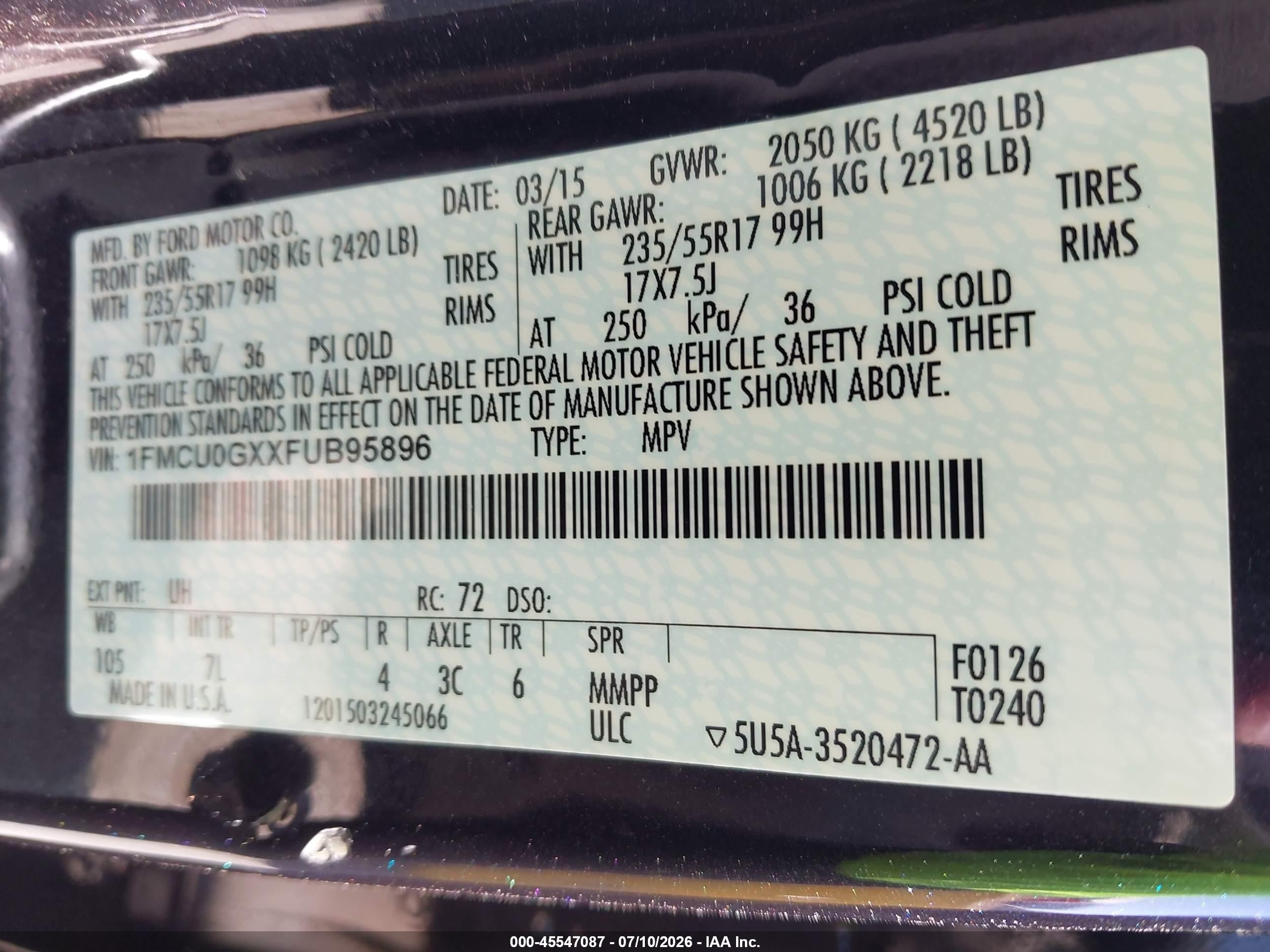 2015 Ford Escape Se Black vin: 1FMCU0GXXFUB95896