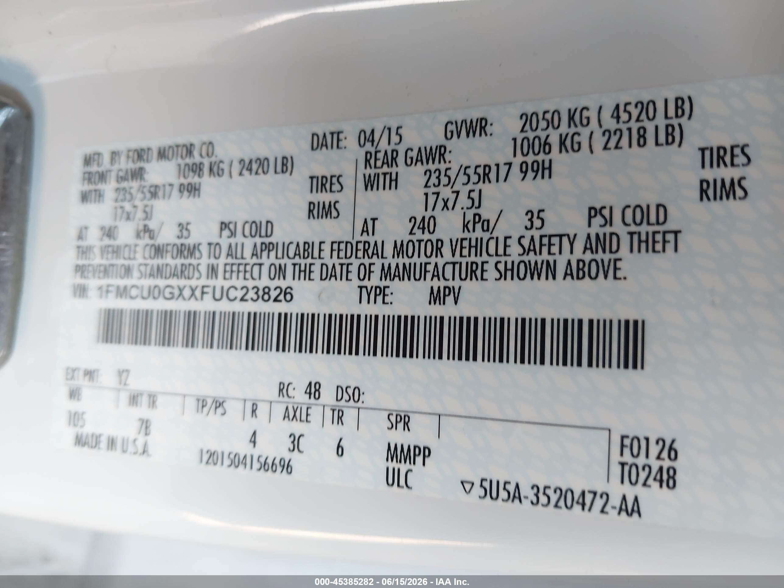 2015 Ford Escape Se Белый vin: 1FMCU0GXXFUC23826