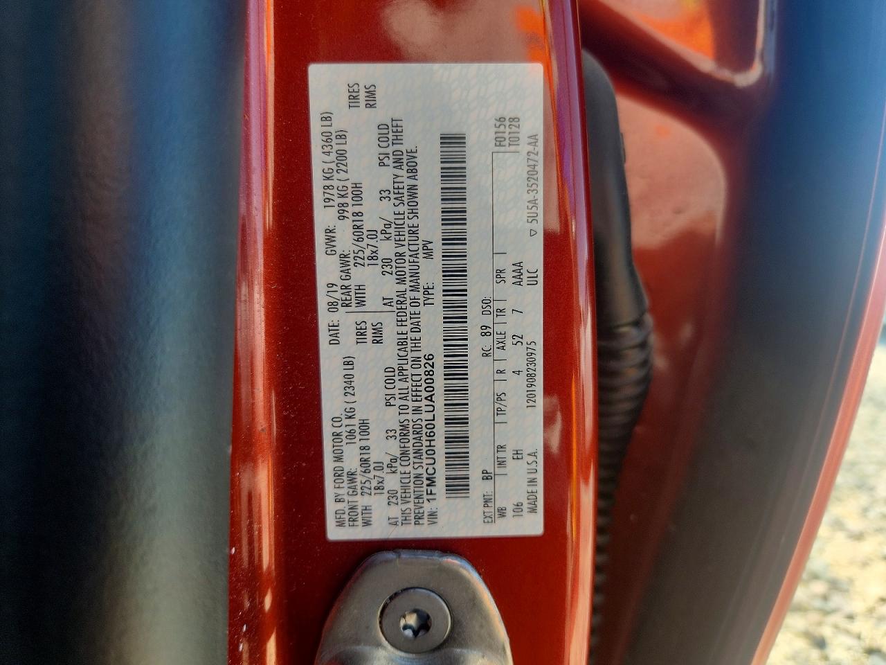 2020 Ford Escape Sel Orange vin: 1FMCU0H60LUA00826