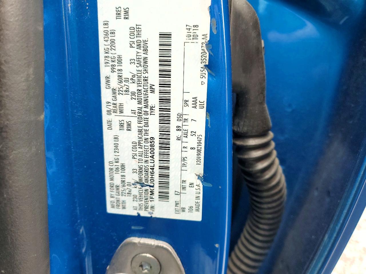 2020 Ford Escape Sel Blue vin: 1FMCU0H64LUA00859
