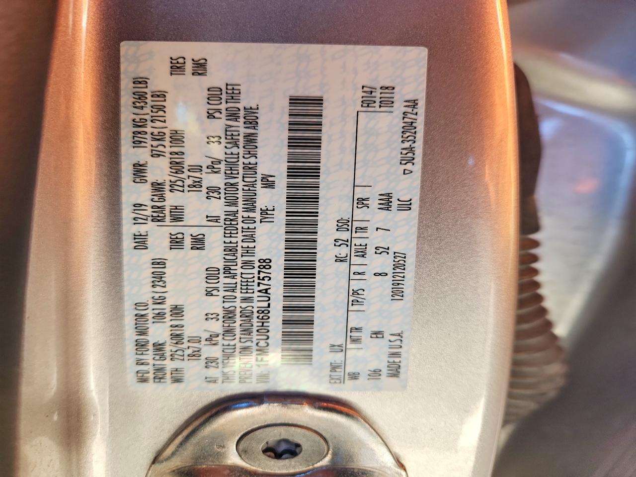 2020 Ford Escape Sel Silver vin: 1FMCU0H68LUA75788