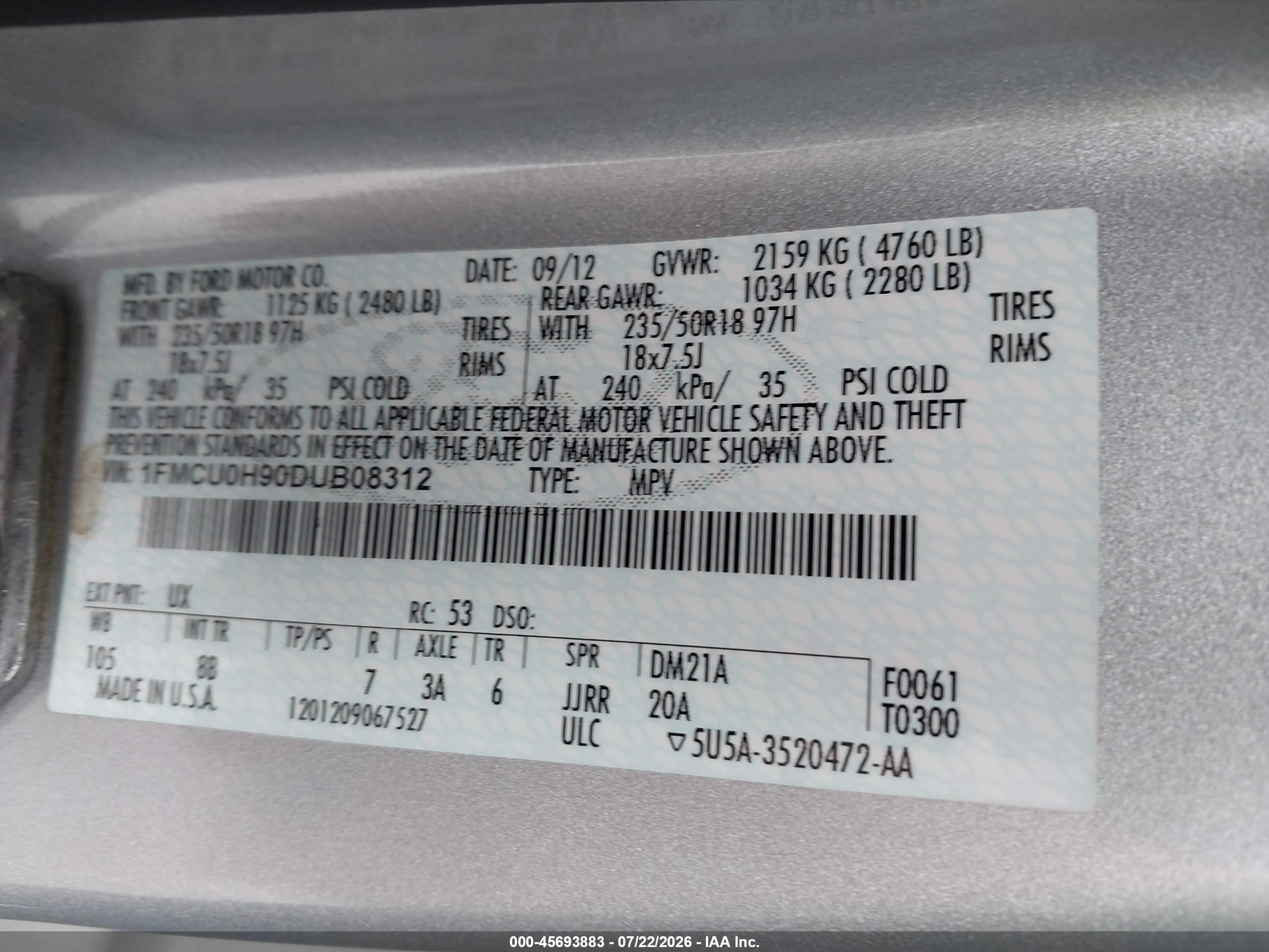 2013 Ford Escape Sel Silver vin: 1FMCU0H90DUB08312