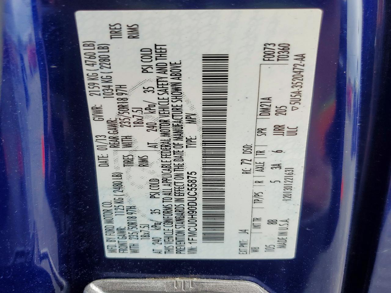 2013 Ford Escape Sel Blue vin: 1FMCU0H90DUC55875
