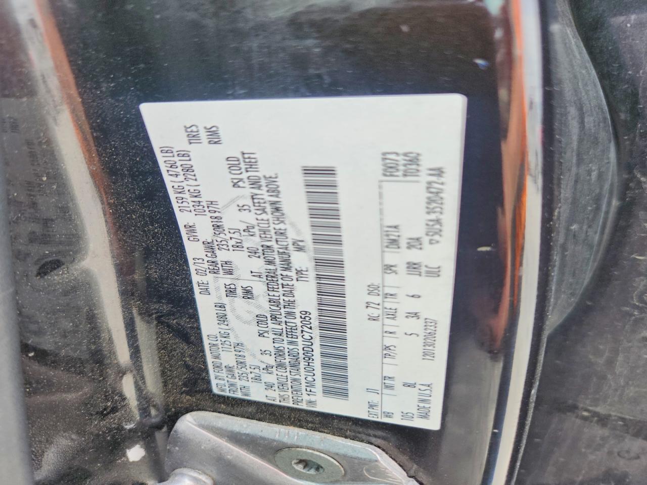 2013 Ford Escape Sel Black vin: 1FMCU0H90DUC72059