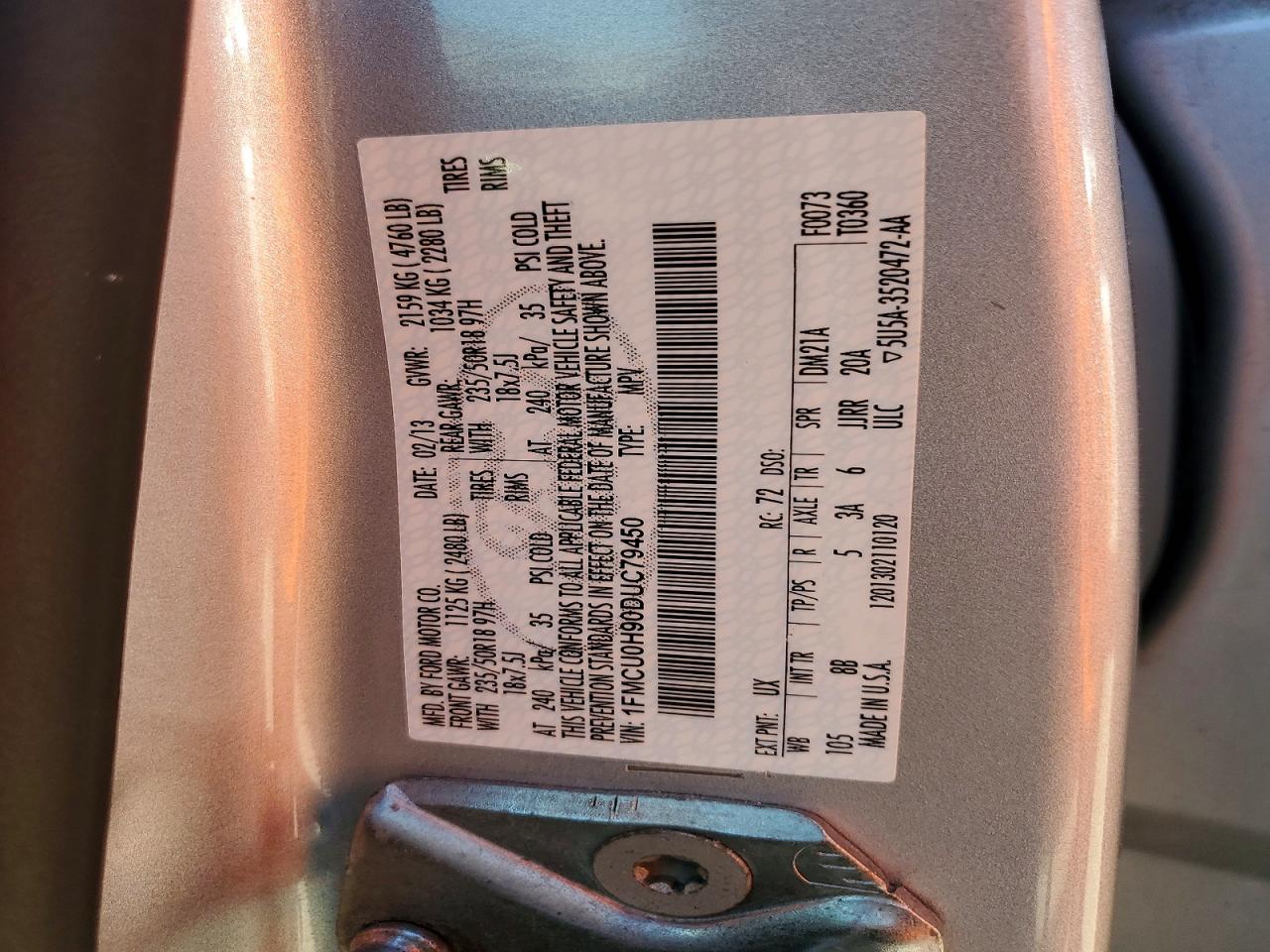 2013 Ford Escape Sel Серебряный vin: 1FMCU0H90DUC79450