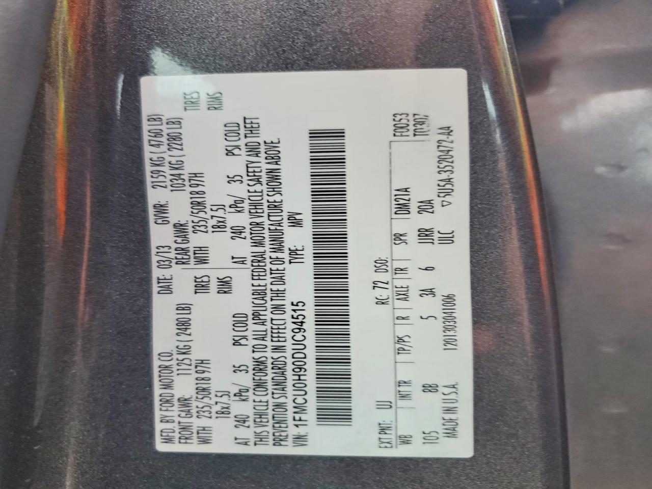 2013 Ford Escape Sel Gray vin: 1FMCU0H90DUC94515