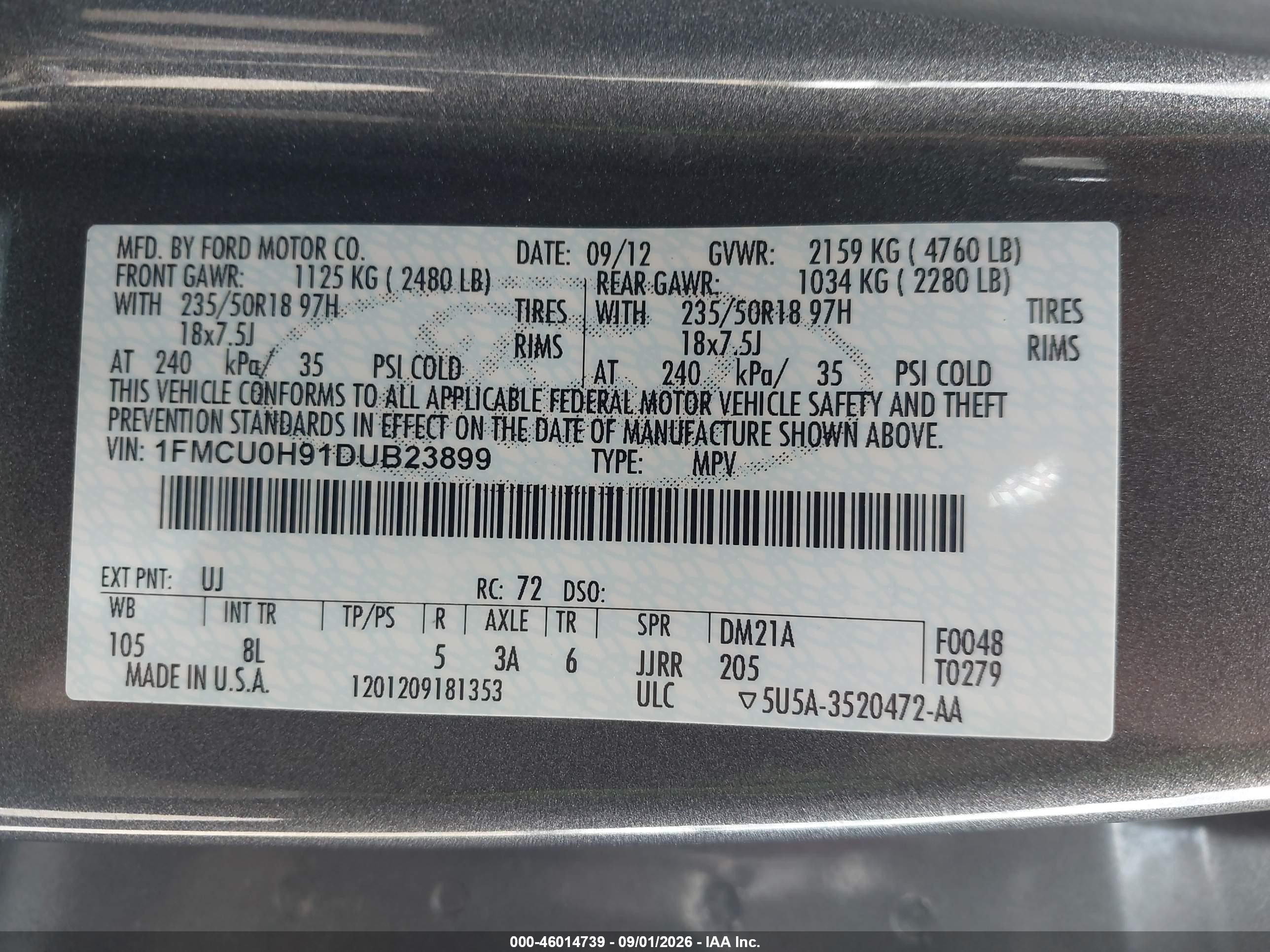 2013 Ford Escape Sel Gray vin: 1FMCU0H91DUB23899